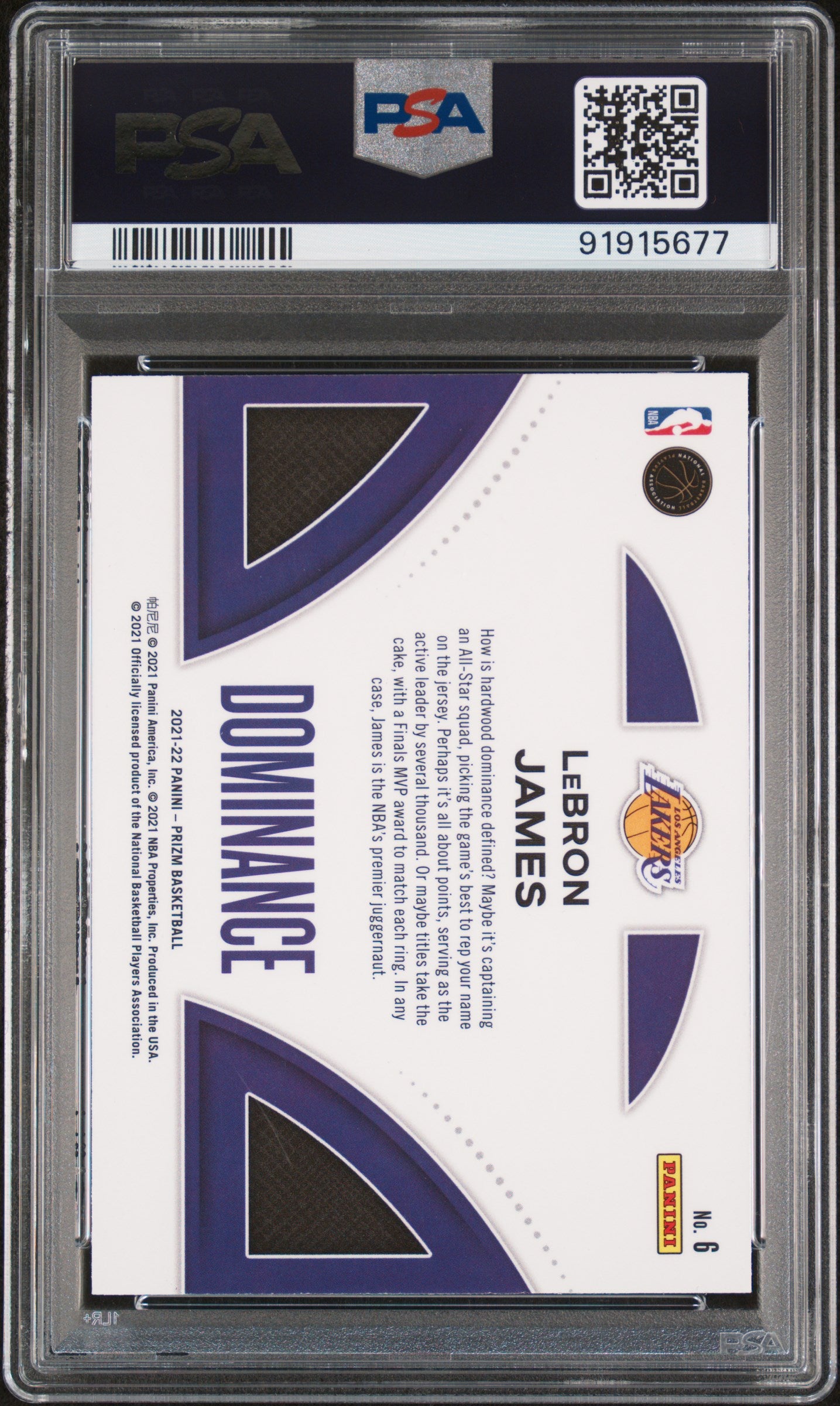 2021 Panini Prizm Dominance #6 Lebron James Lakers PSA 10 ***