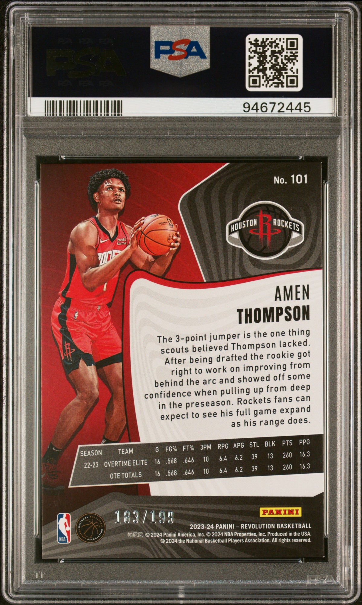 2023 Panini Revolution Basketball Amen Thompson #101 Red Swirl PSA 9