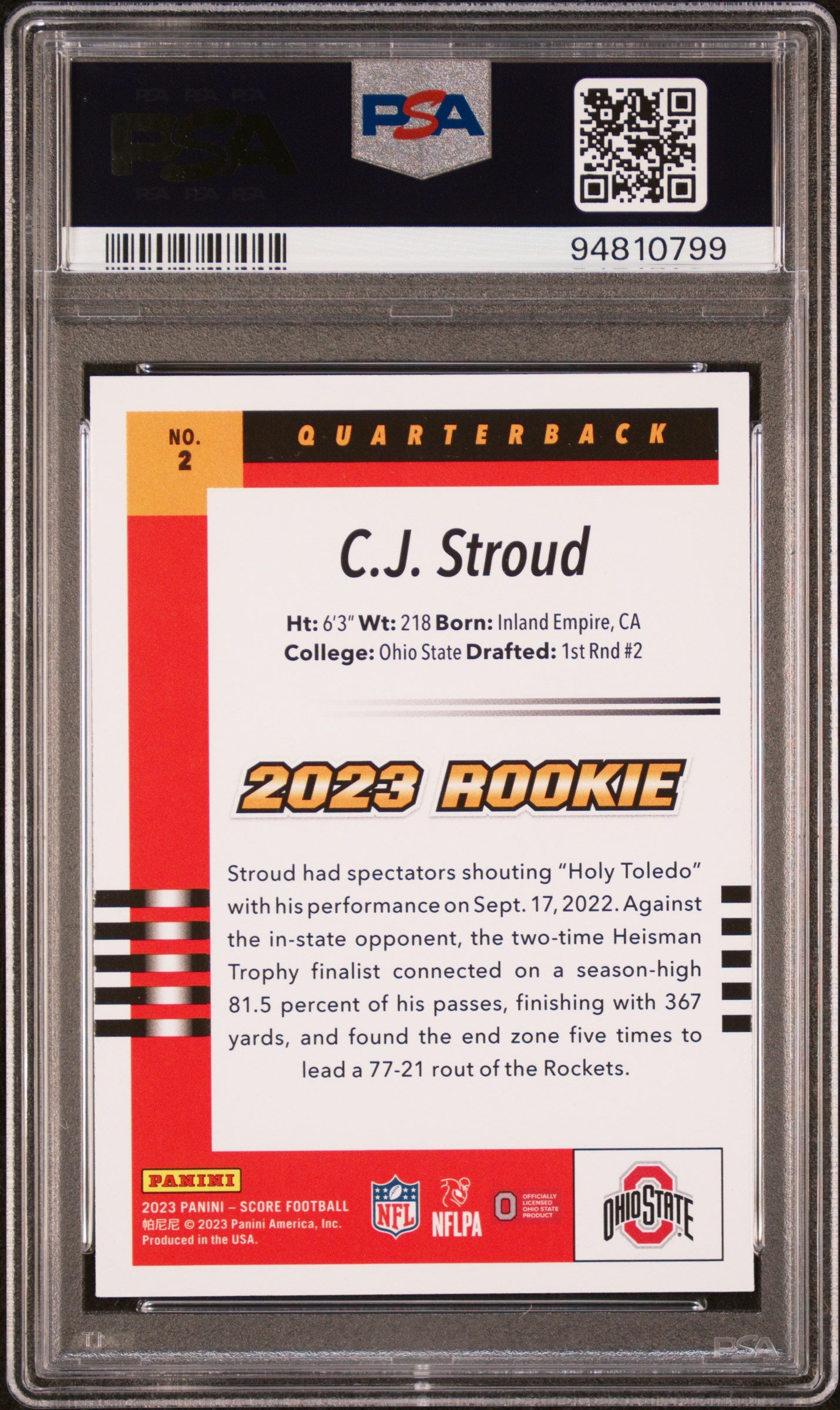 2023 Panini Score 2003 Throwback Rookie CJ Stroud #2 PSA 10