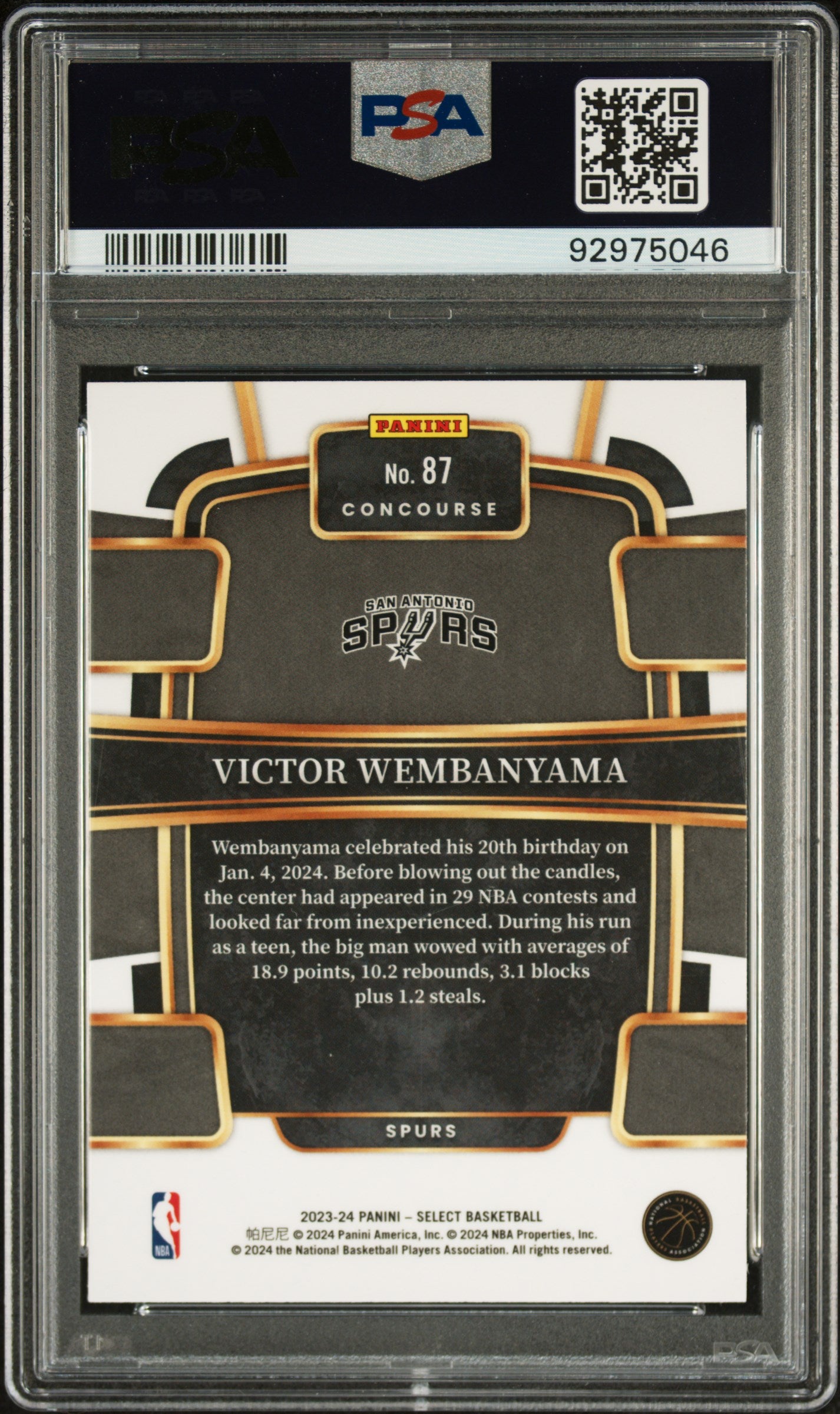 2023 Panini Select Victor Wembanyama #87 PSA 10