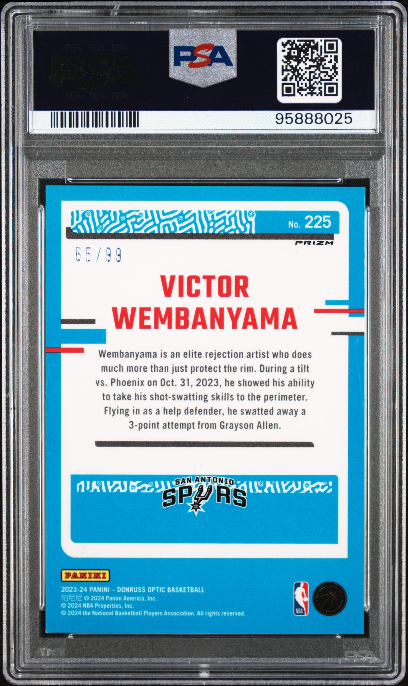 2023 Panini Donruss Optic Victor Wembanyama #225 Red PSA 10