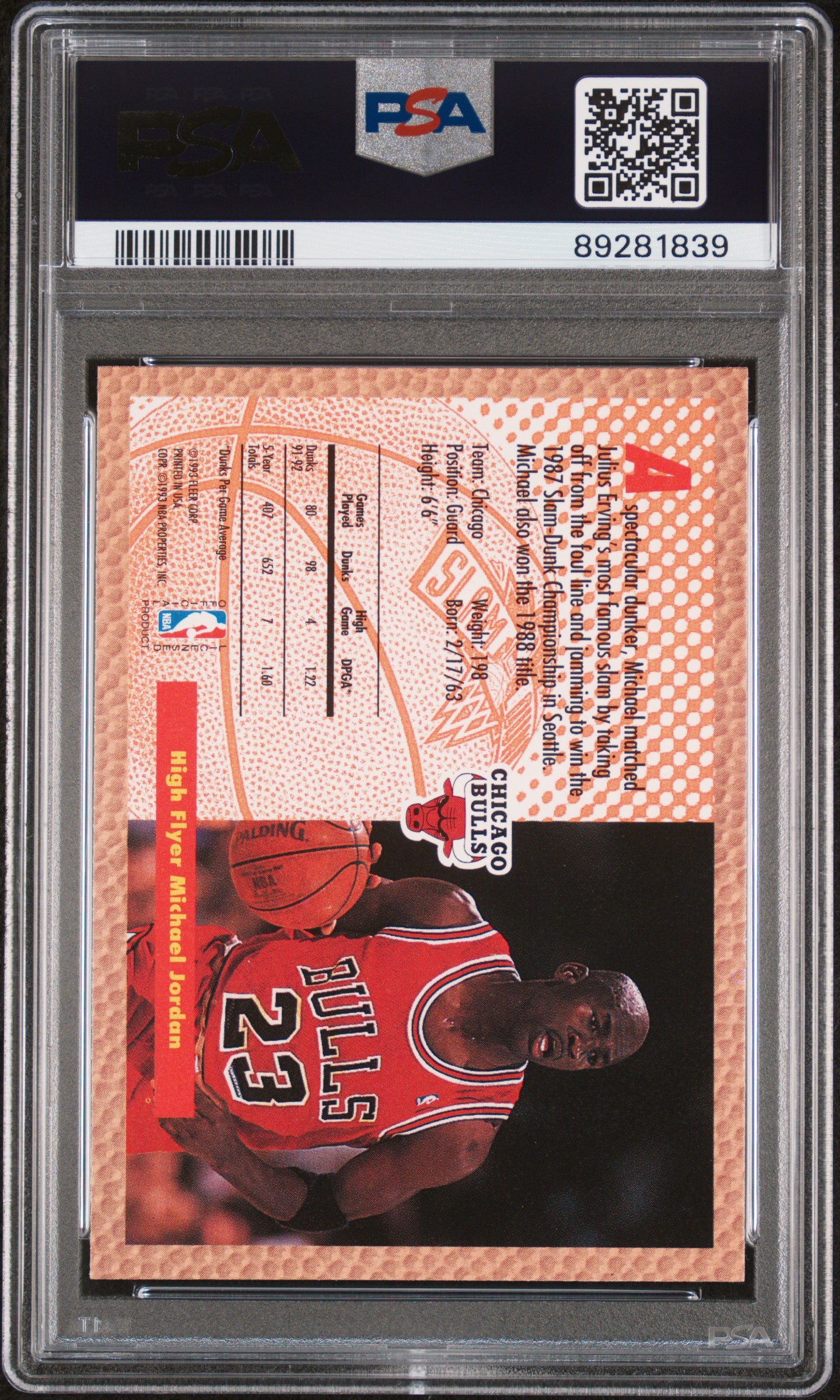 1992 Fleer Tony’s Pizza Michael Jordan Bulls Hof PSA 8