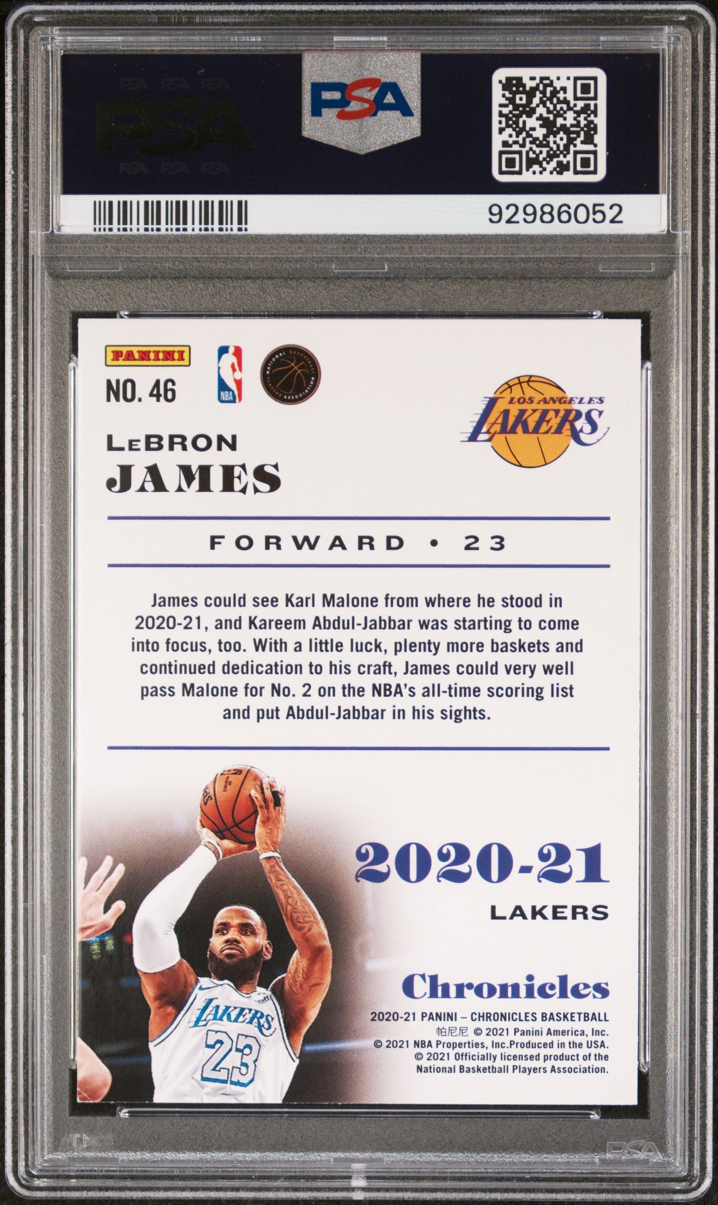 2020 Panini Chronicles #46 Lebron James Lakers PSA 10 ***