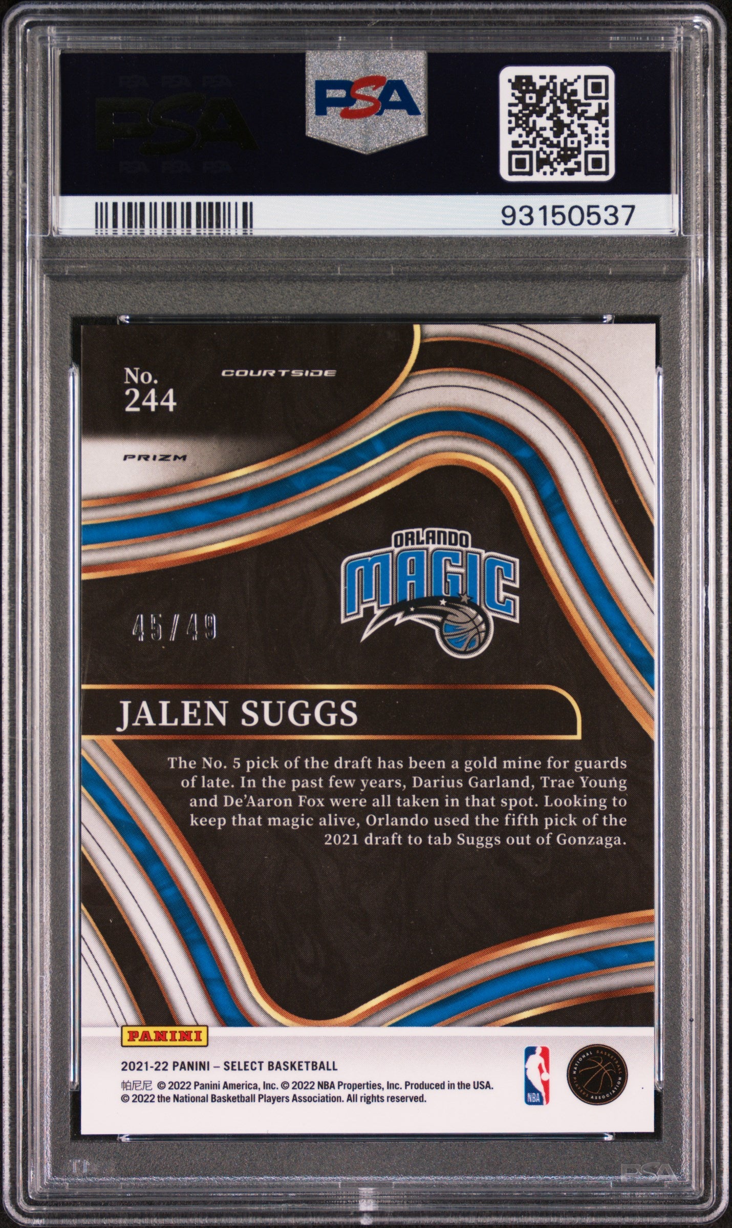 2021 Panini Select Jalen Suggs #244 Red Disco Prizm PSA 10