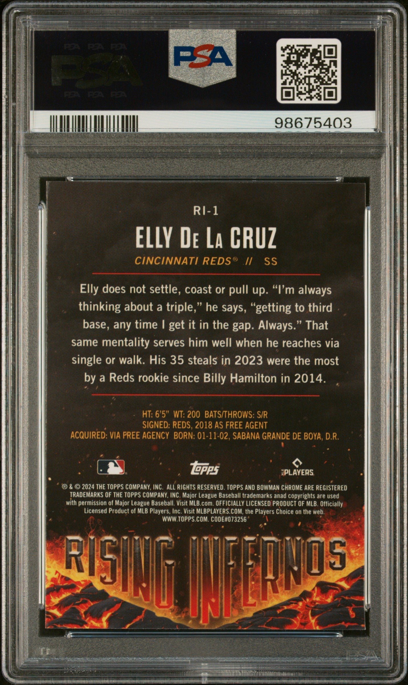 2024 Bowman Rising Infernos Elly De La Cruz #RI1 PSA10