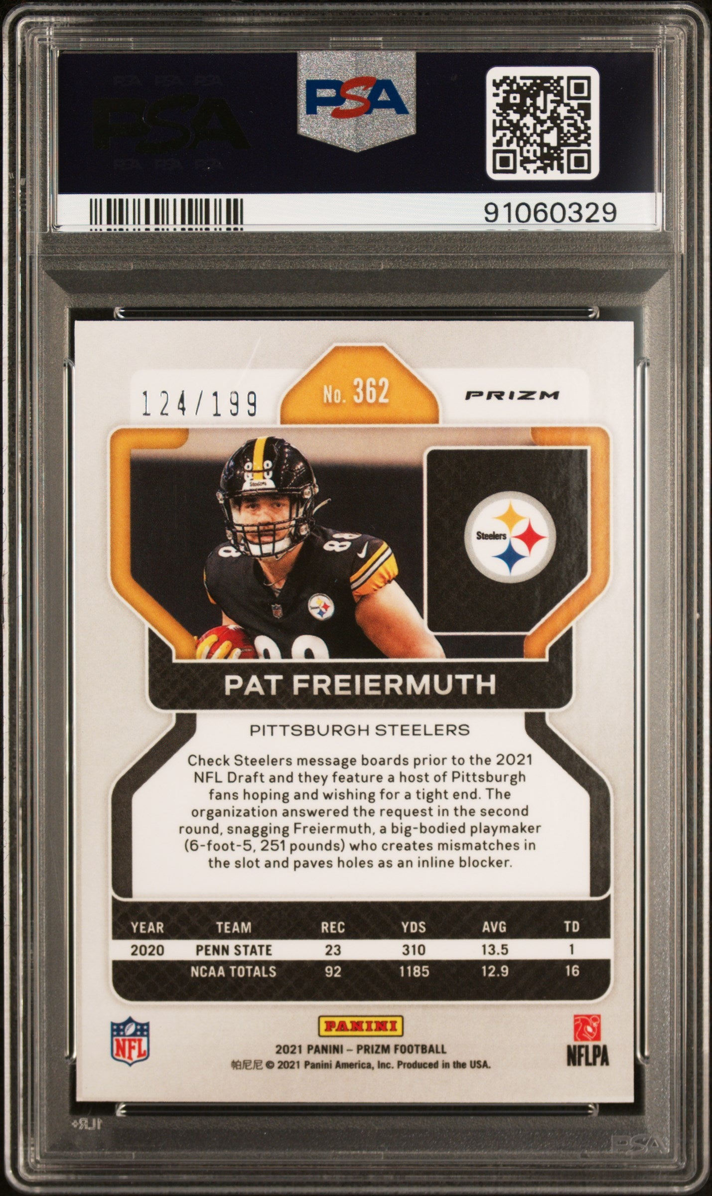 2021 Panini Prizm Pat Freiermuth #362 Blue Wave PSA 10