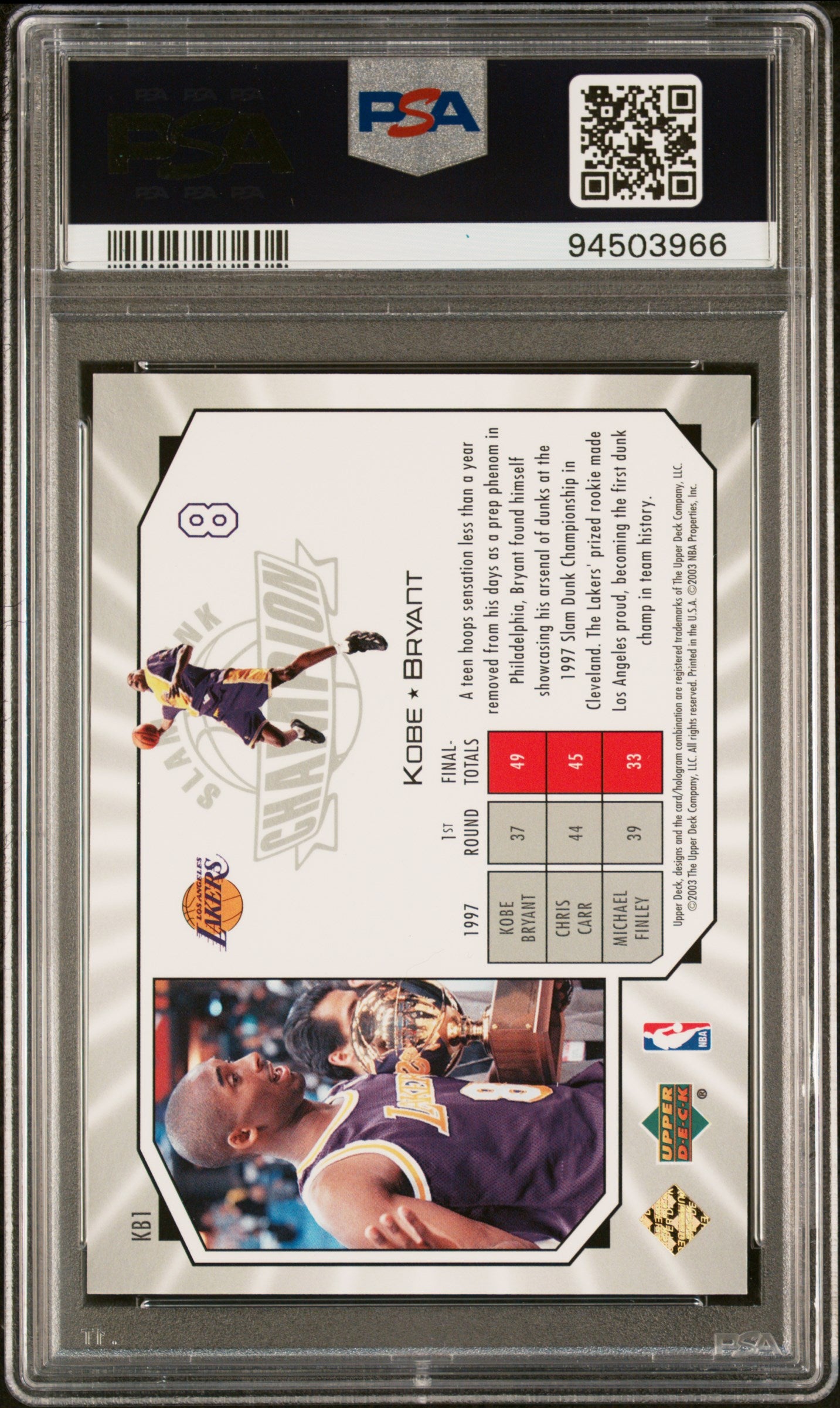 2003 Upper Deck All-Star Game Promos Kobe Bryant #KB1 Game Promos PSA 8