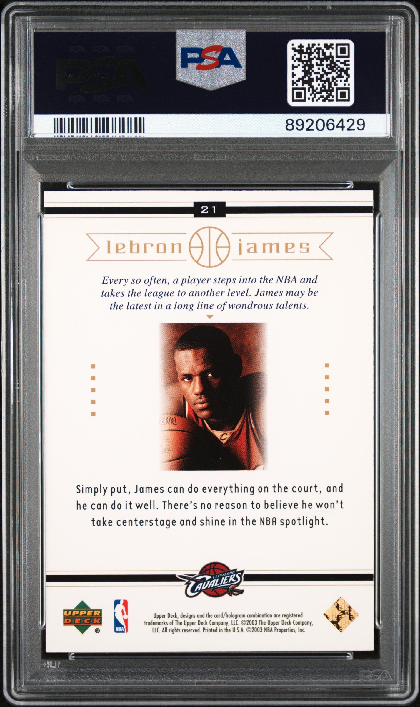 2003 Upper Deck Lebron James Box Set #21 Rc Cavaliers PSA 9 ***