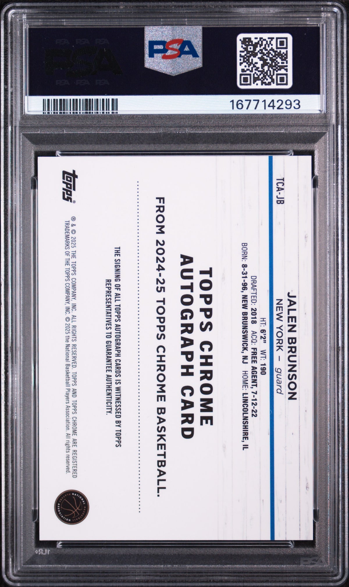 2024 Topps Chrome Sapphire Edition Topps Chrome Autographs Basketball Jalen Brunson #TCAJB Orange PSA 10