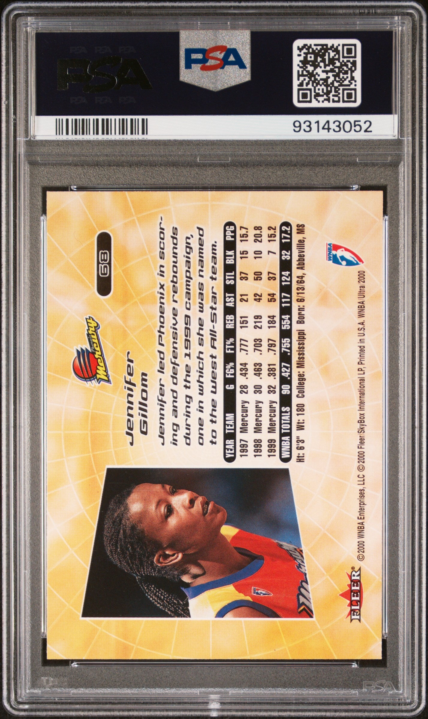 2000 Ultra Wnba #68 Jennifer Gillom Pop 3 PSA 10