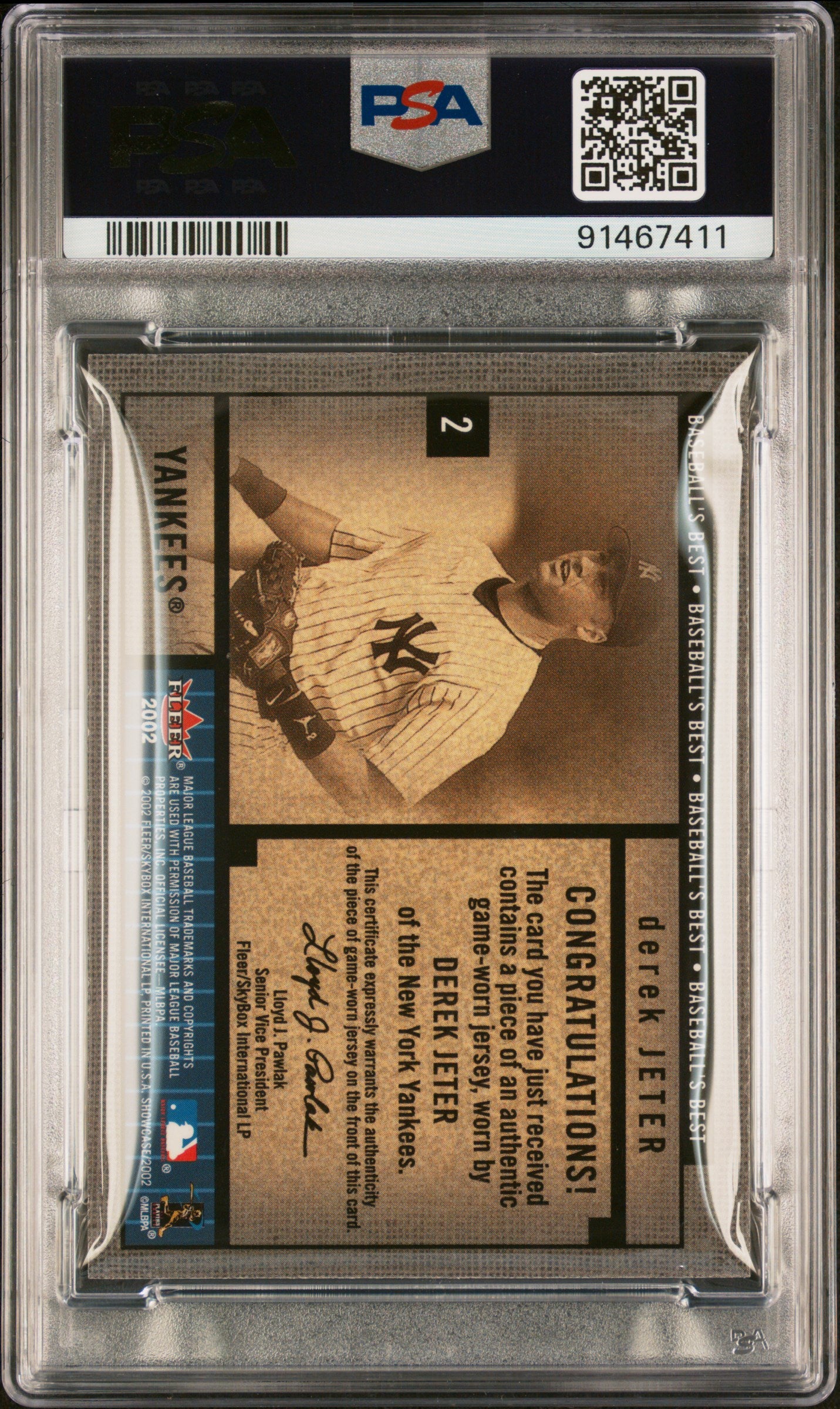 2002 Fleer Showcase Baseball's Best Derek Jeter Baseball's Best Mem. PSA 6