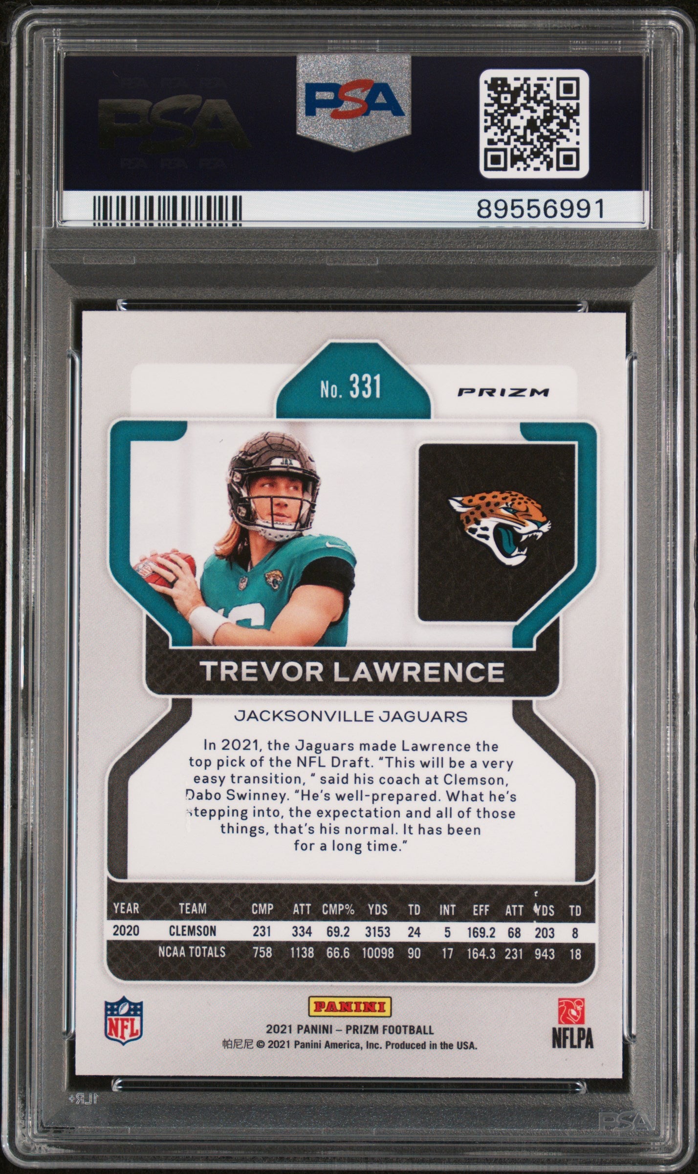 2021 Panini Prizm Trevor Lawrence #331 Green Prizm PSA 9