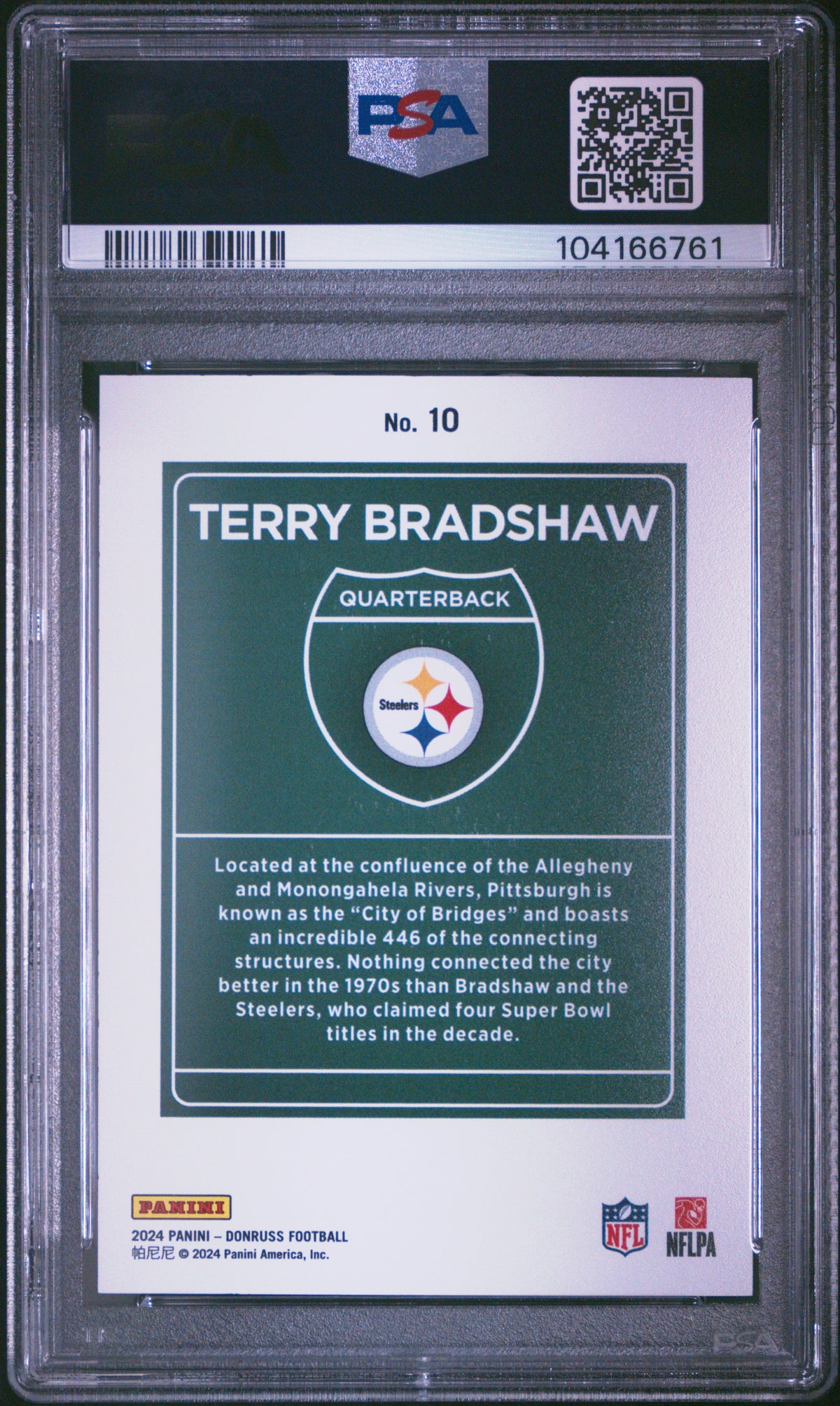 2024 Panini Donruss Downtown! Football Terry Bradshaw #10 PSA 10