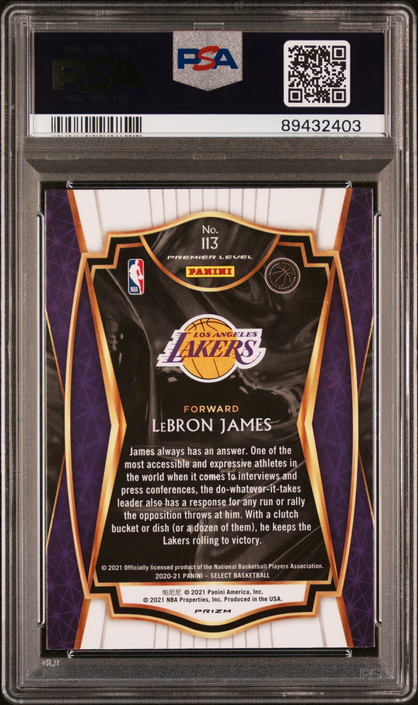 2020 Select Green White Purple Prizm #113 Lebron James PSA 10 ***