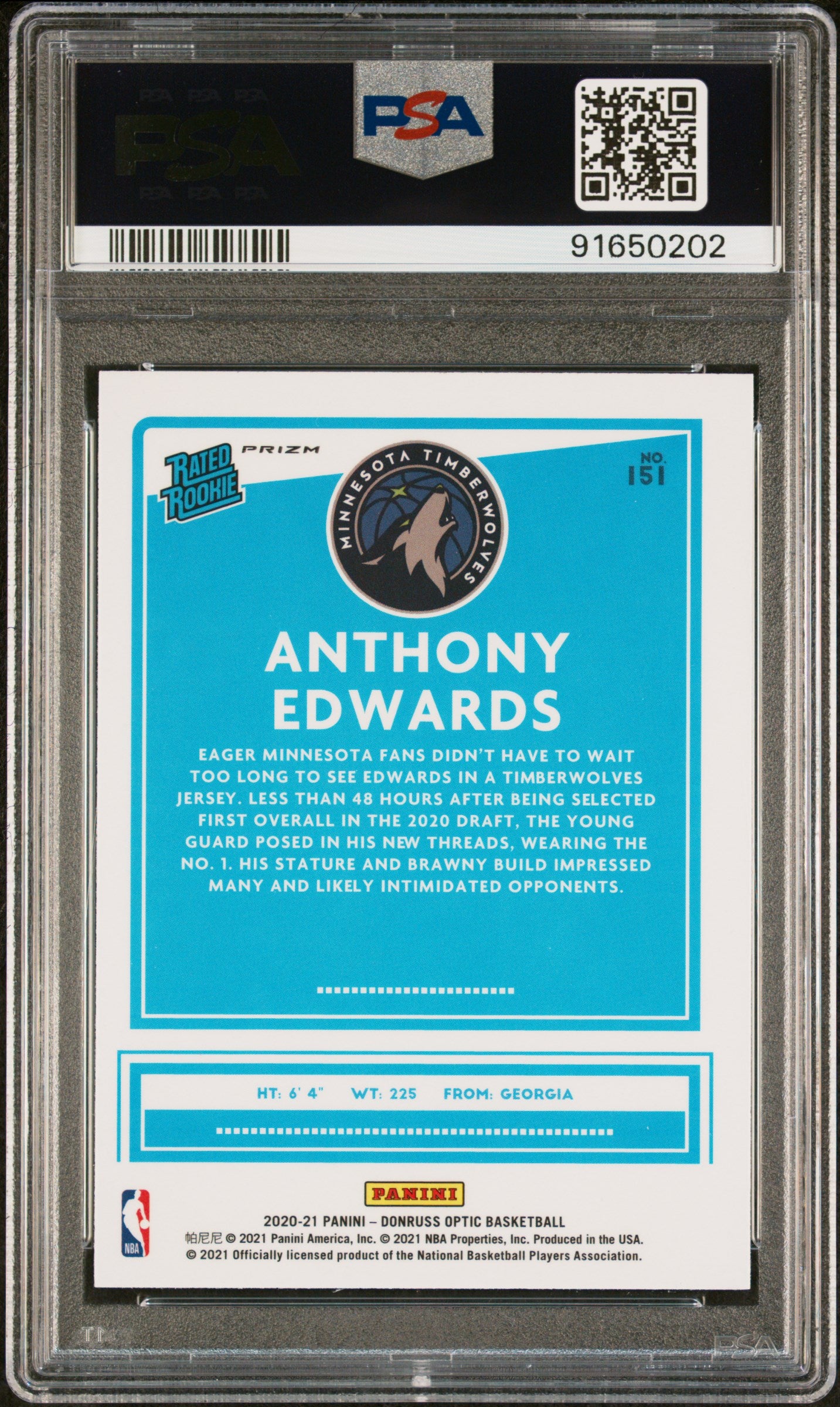 2020 Panini Donruss Optic Anthony Edwards #151 Fanatics Box Set PSA 9