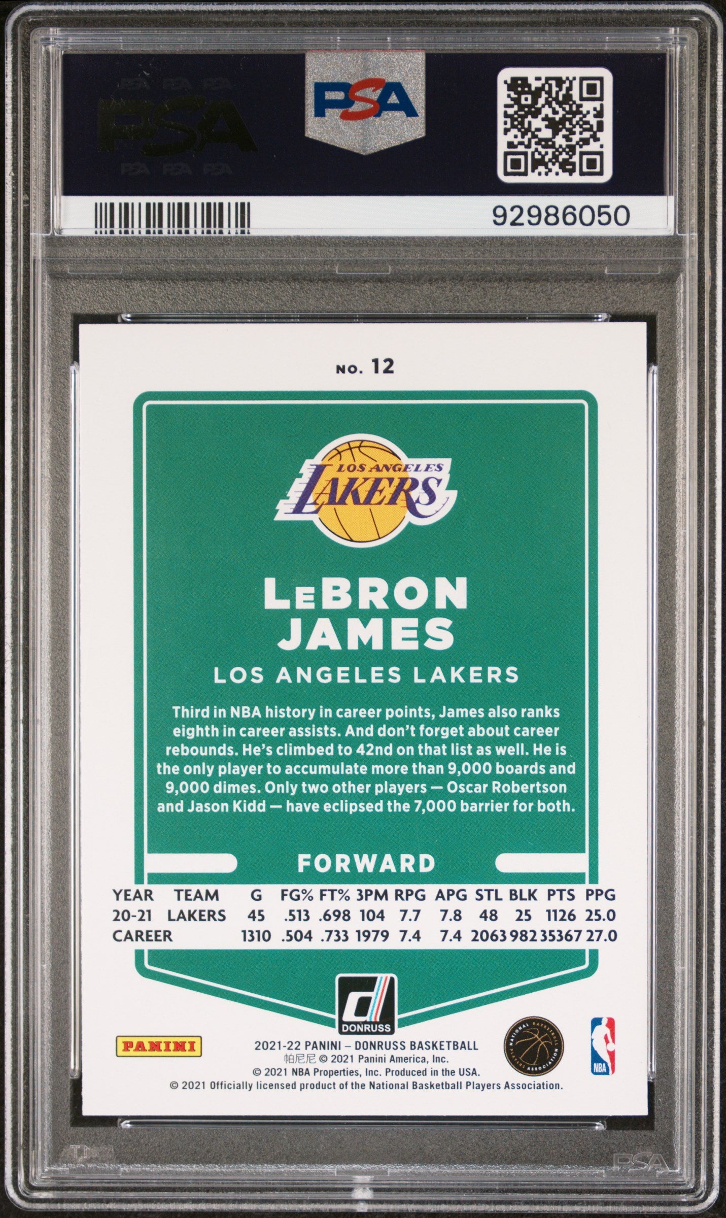 2021 Panini Donruss #12 Lebron James Lakers PSA 10 ***