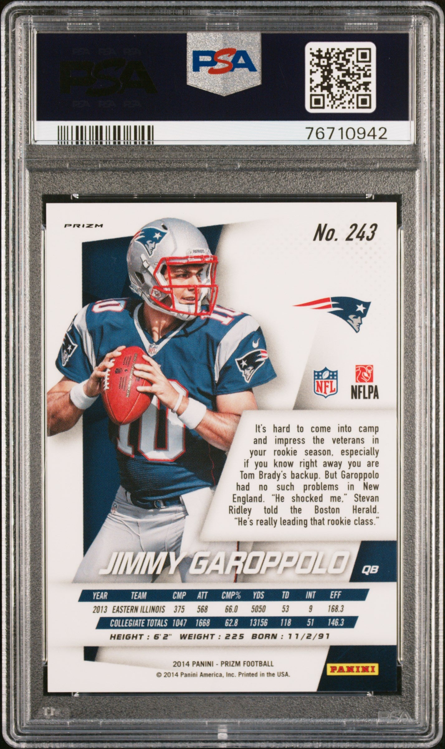 2014 Panini Prizm Jimmy Garoppolo #243 Variation 1 Prizm PSA 10