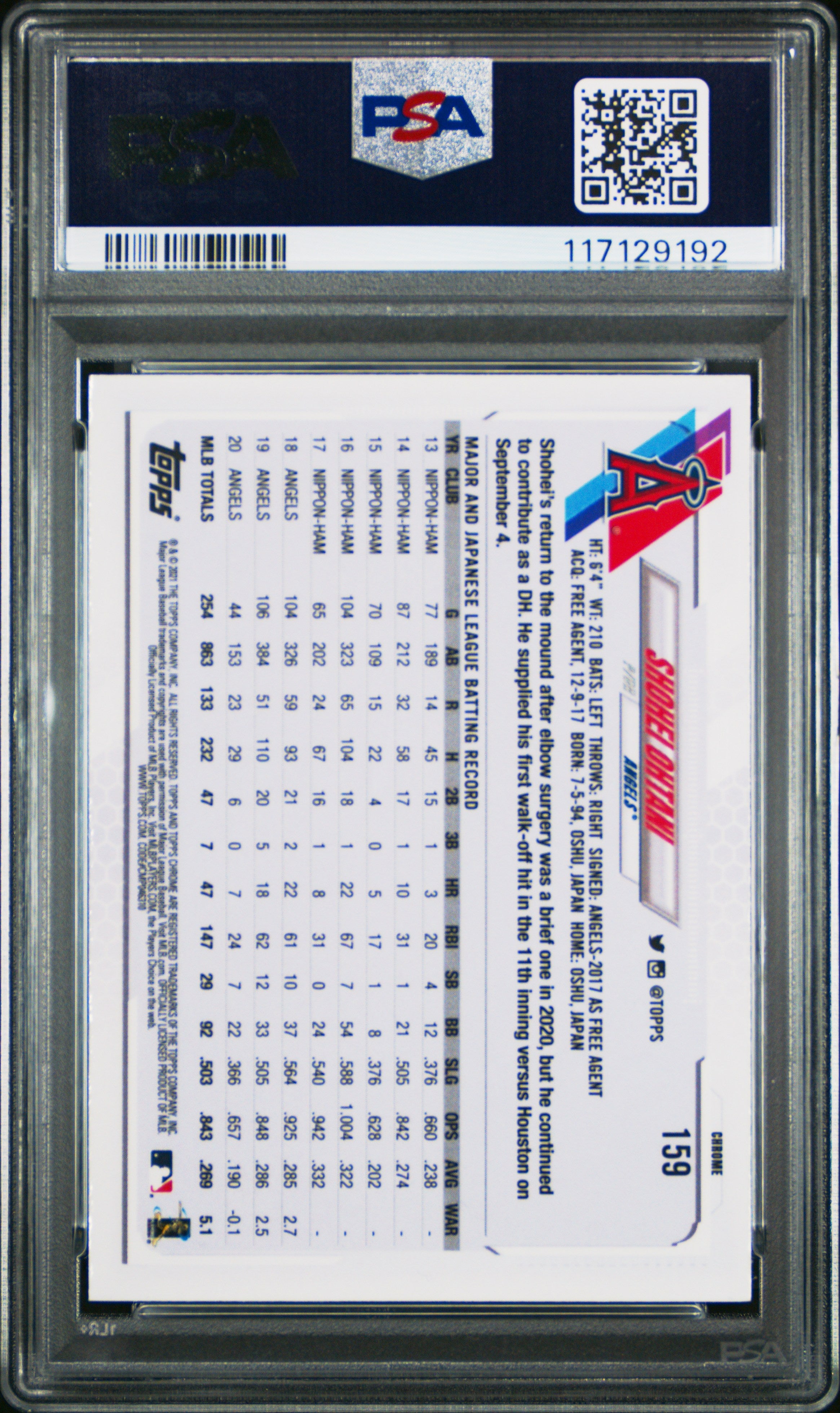 2021 Topps Chrome Baseball Shohei Ohtani #159 X Fractor PSA 9