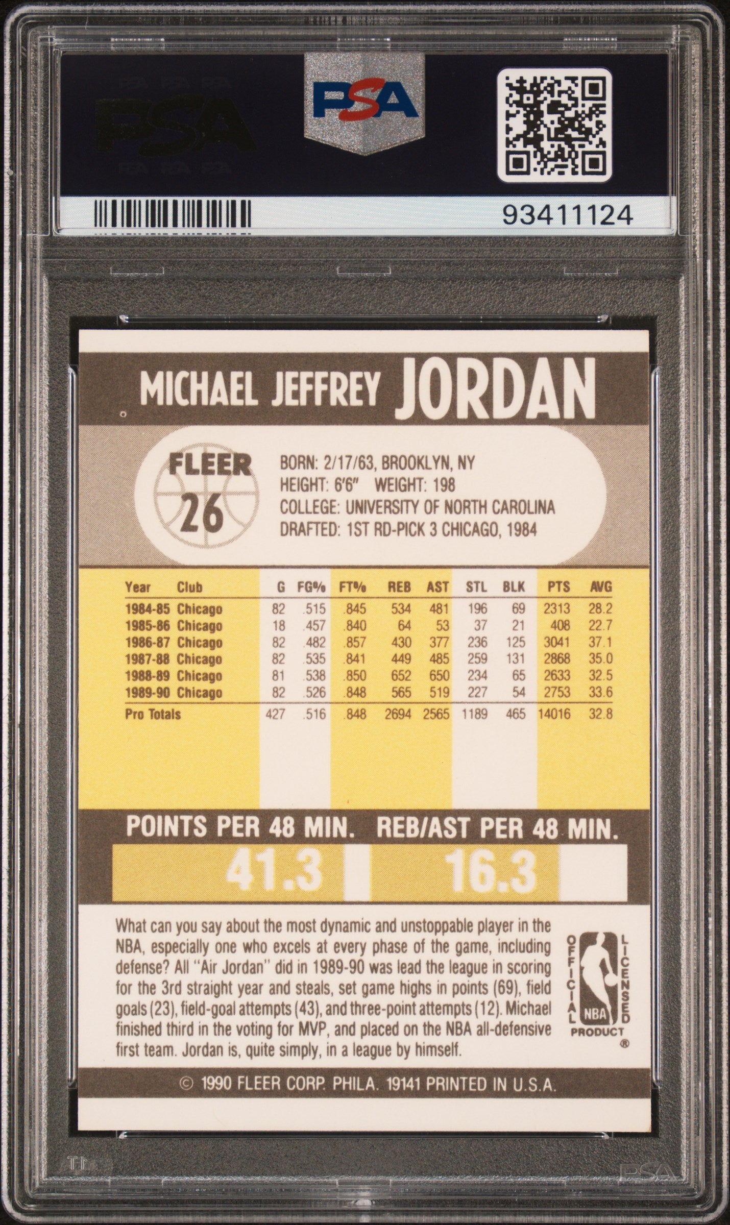 1990 Fleer Michael Jordan #26 Mint 9 ^