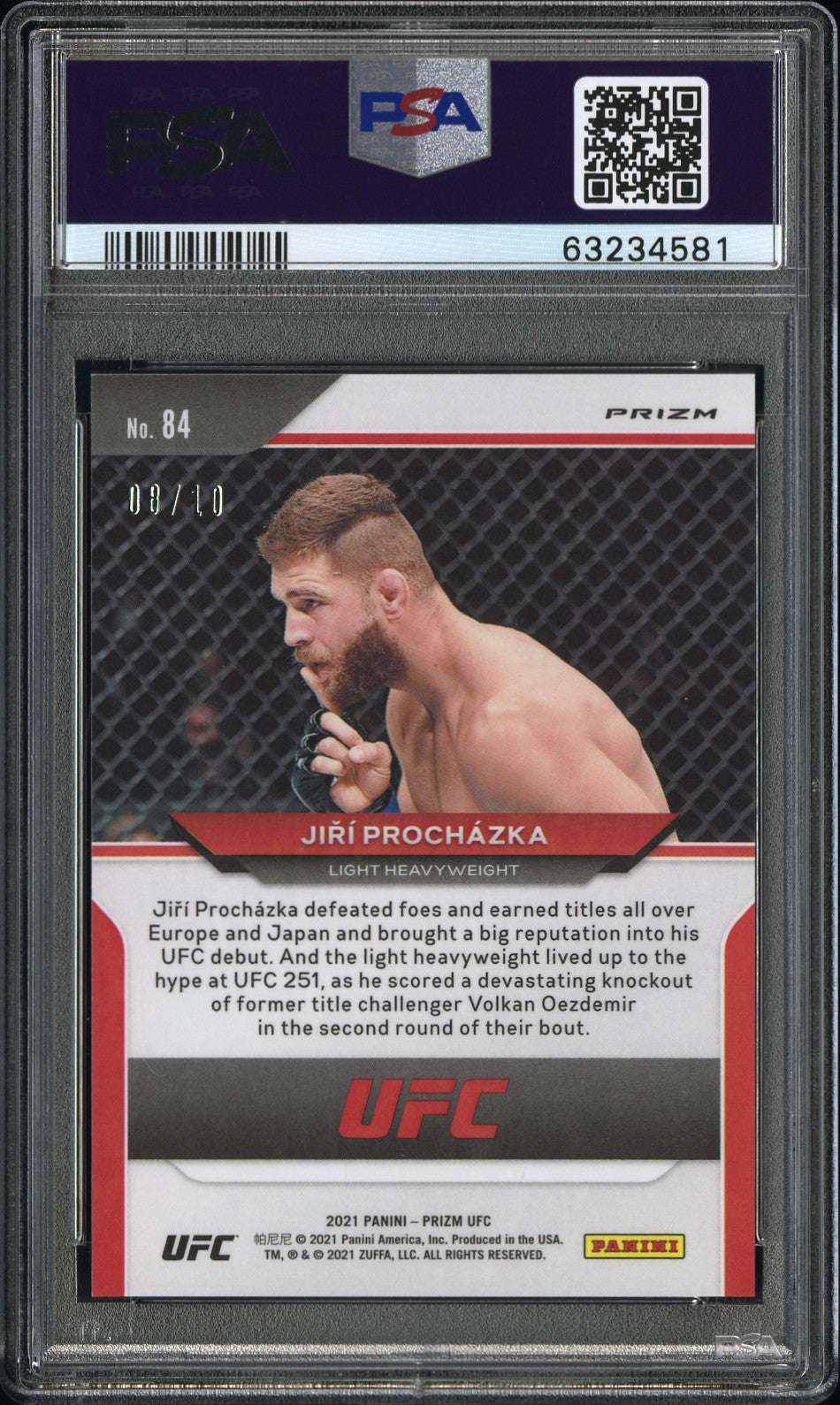 2021 Panini Prizm UFC Jiri Prochazka #84 Gold Prizm PSA 10