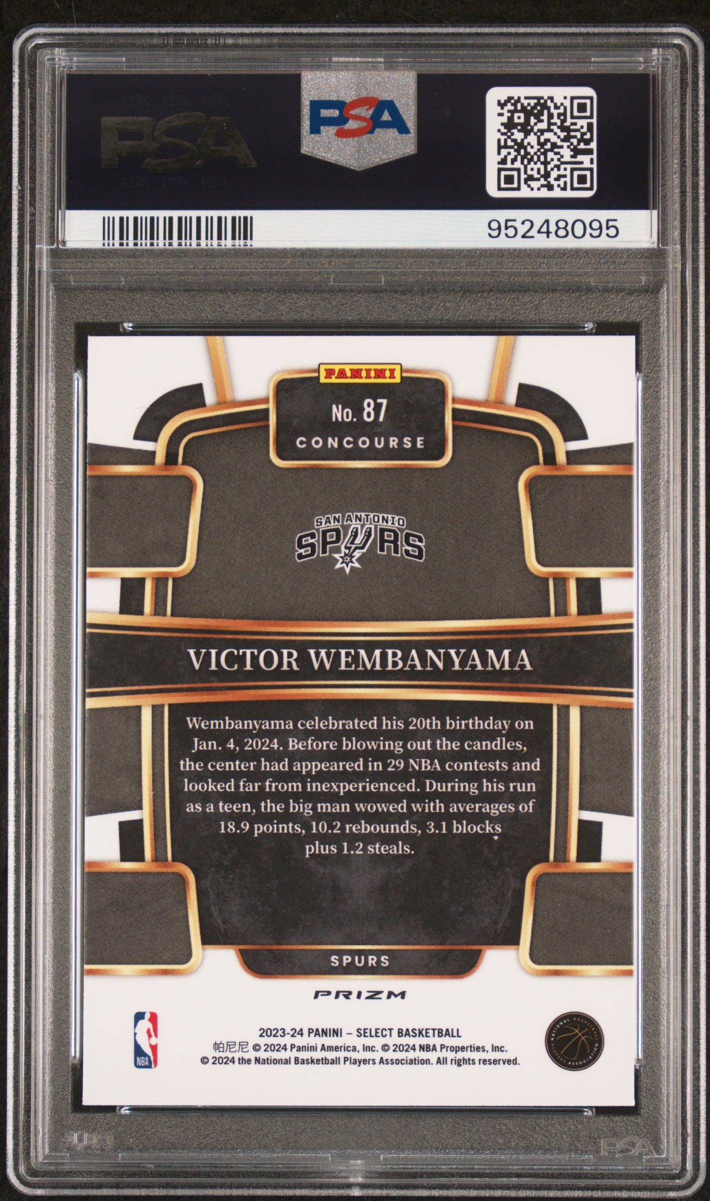 2023 Panini Select Victor Wembanyama #87 Green Shock PSA 10