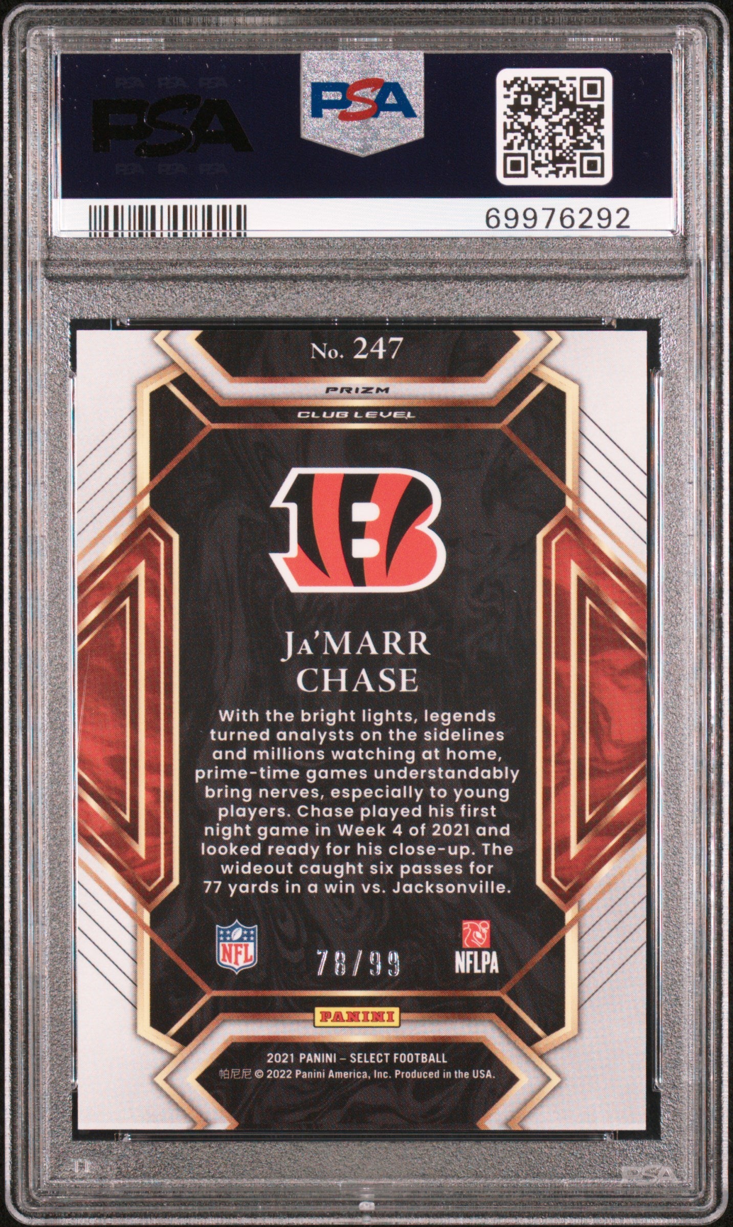 2021 Panini Select Ja’Marr Chase #247 Blue Prizm PSA 9