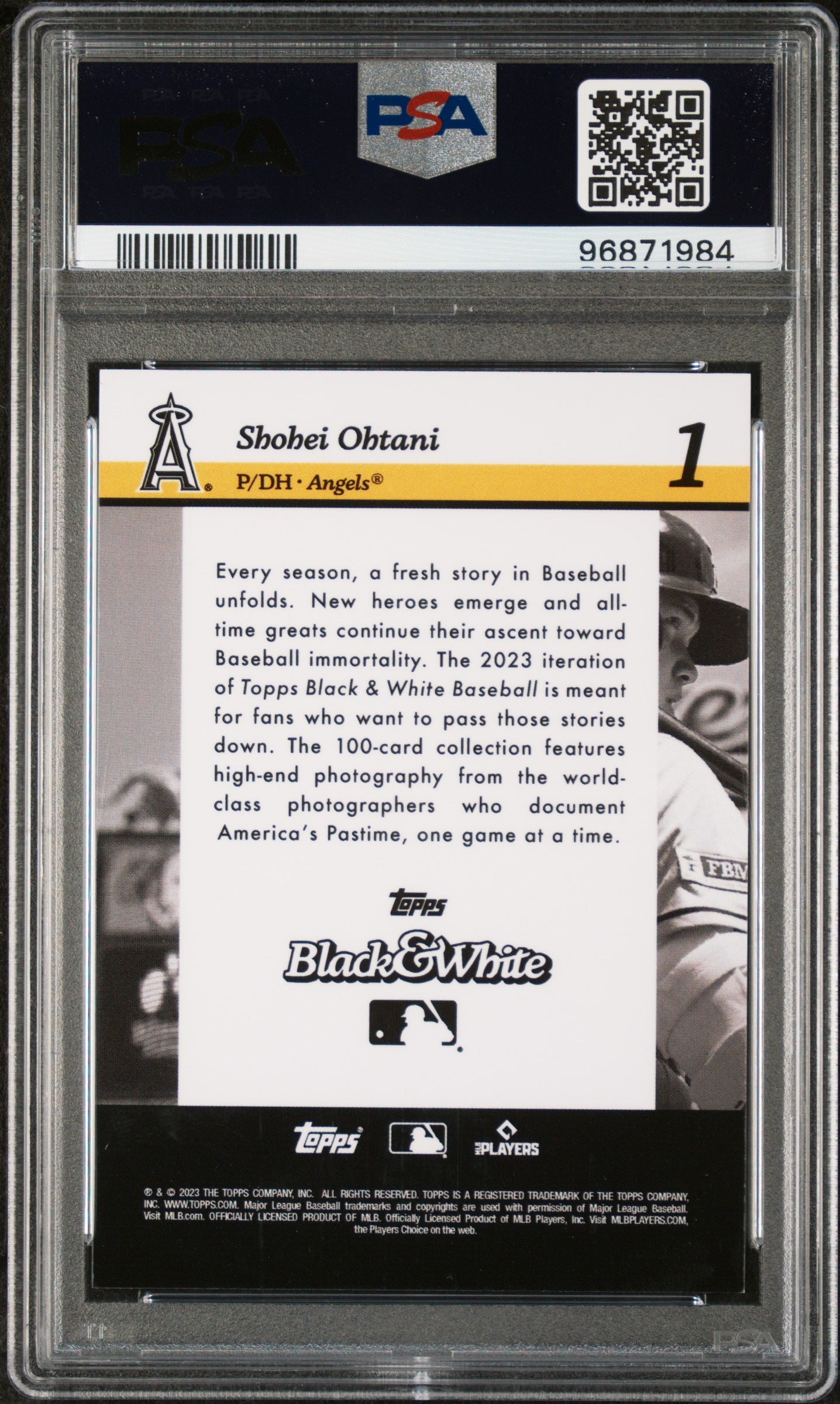 2023 Topps Black And White Shohei Ohtani #1 Color Photo Negative PSA 8