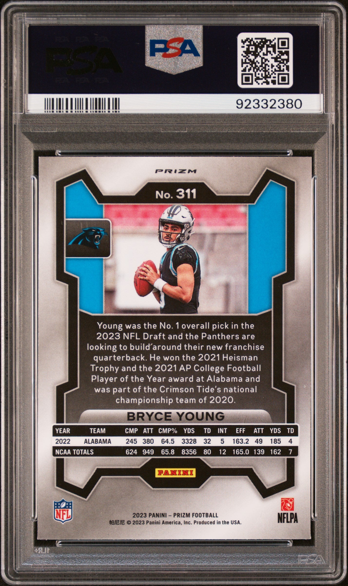 2023 Panini Prizm Bryce Young #311 Red White Blue Prizm PSA 9