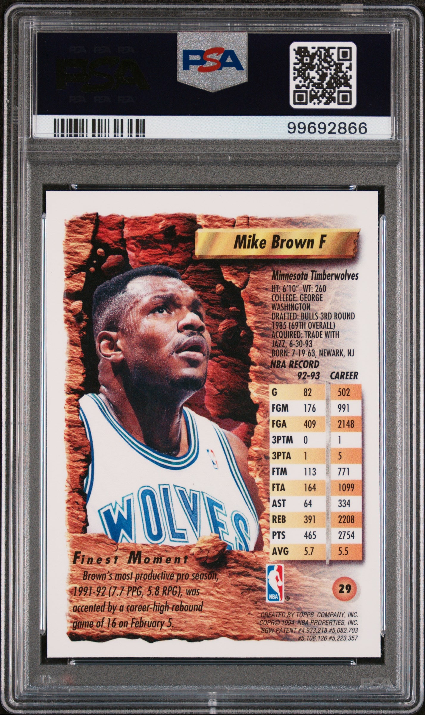1993 Finest Mike Brown #29 Refractor PSA 8