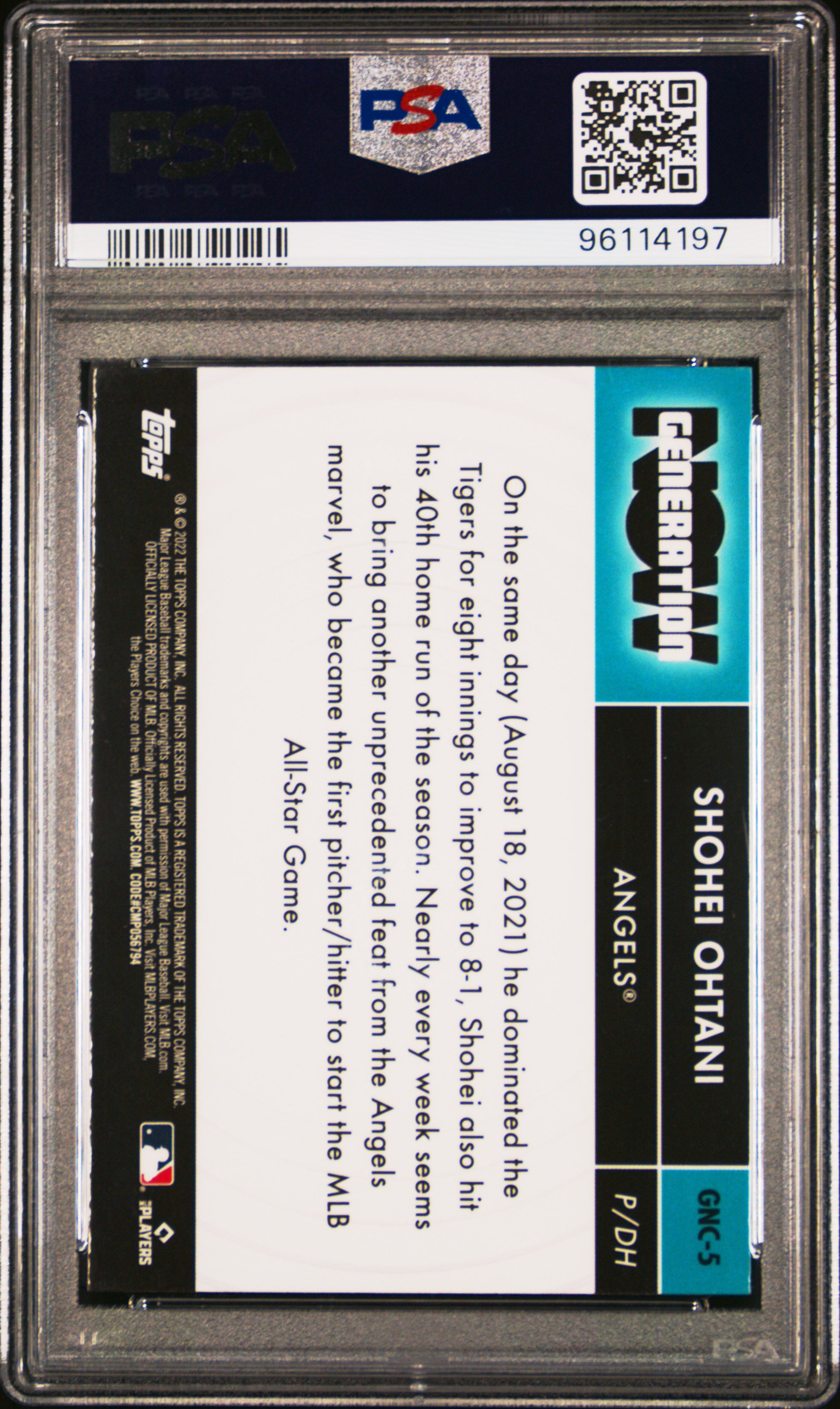 2022 Topps Chrome Update Generation Now Shohei Ohtani #GNC5 Generation Now PSA 10