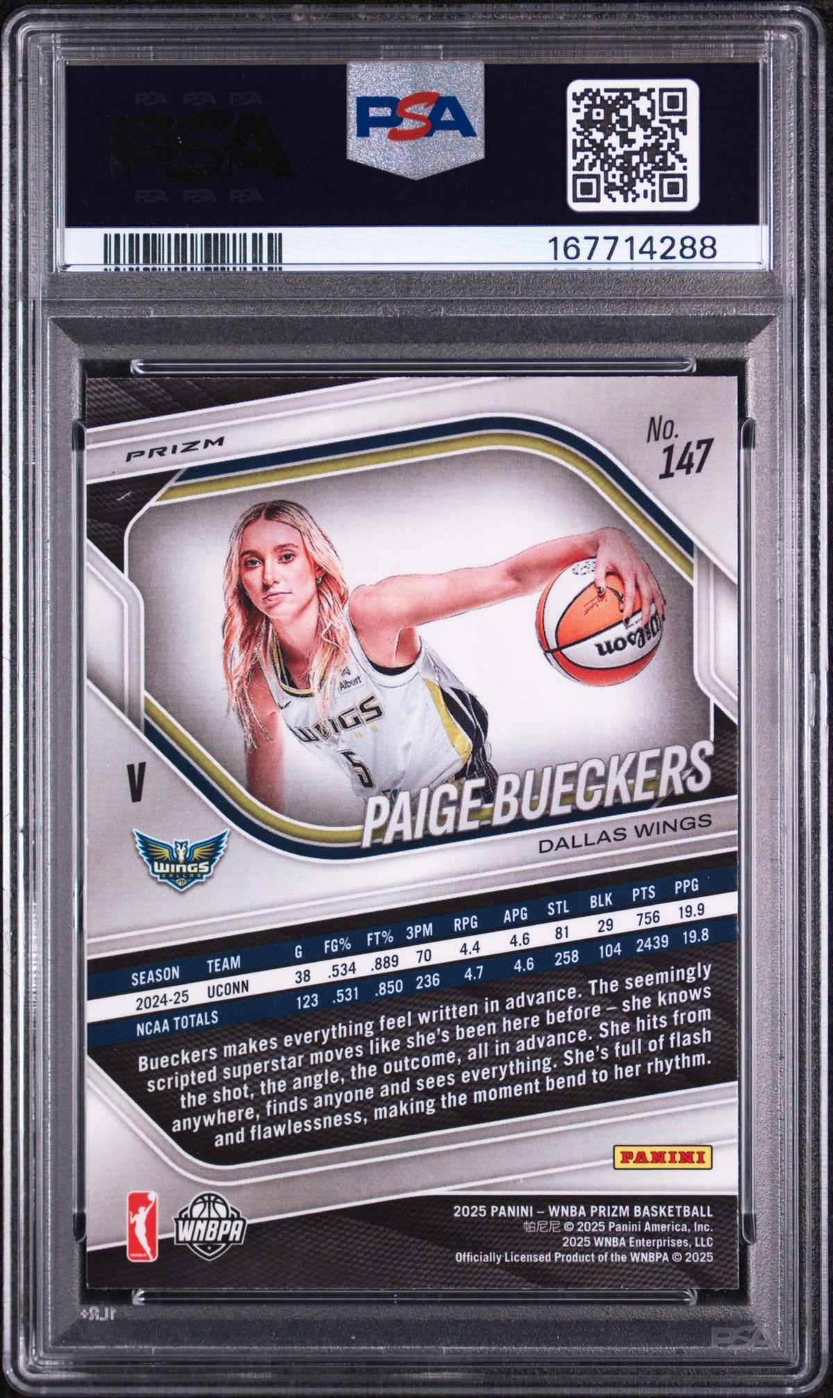 2025 Panini Prizm WNBA Basketball Paige Bueckers #147 Ice PSA 9