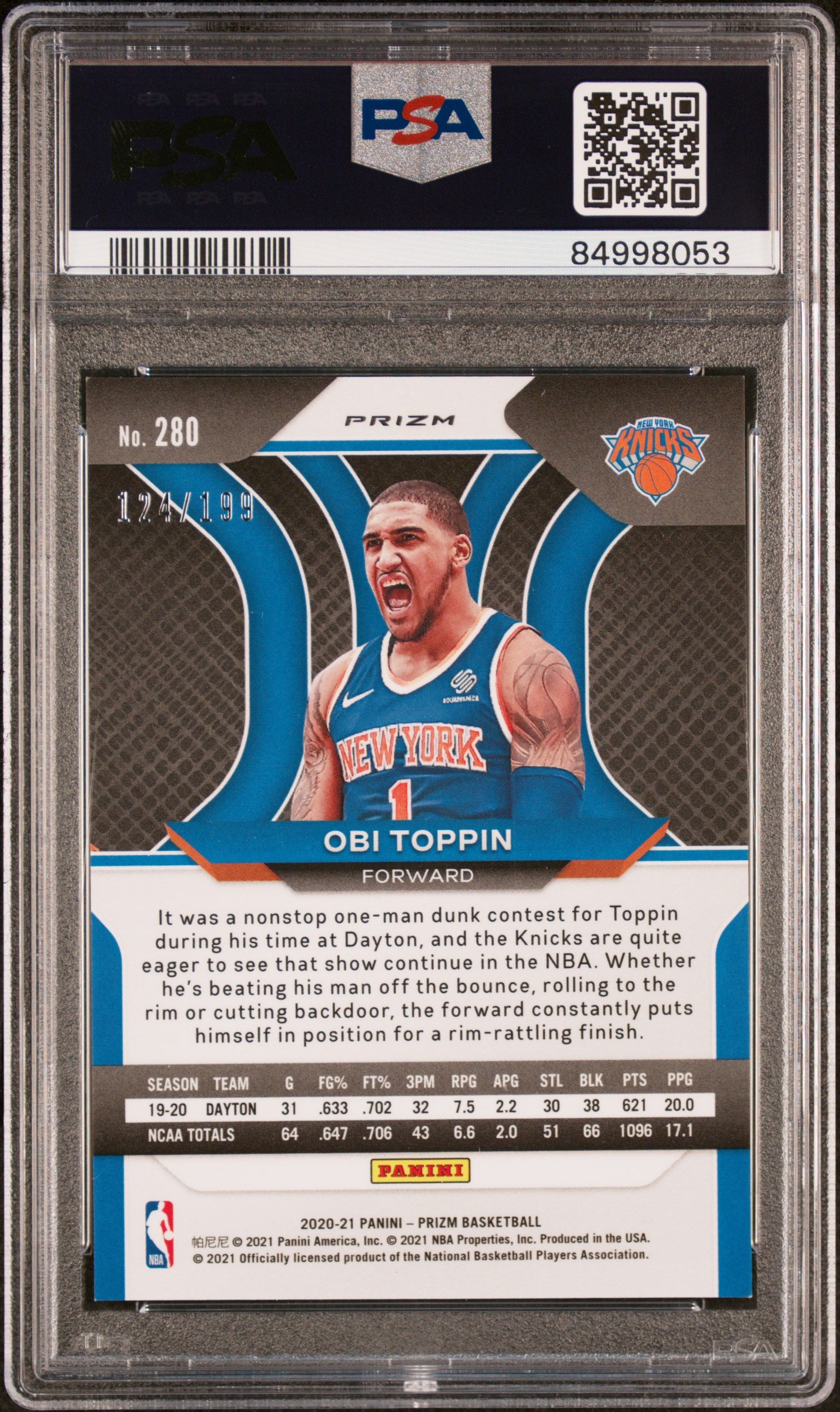 2020 Panini Prizm Obi Toppin #280 Blue Prizm PSA 9