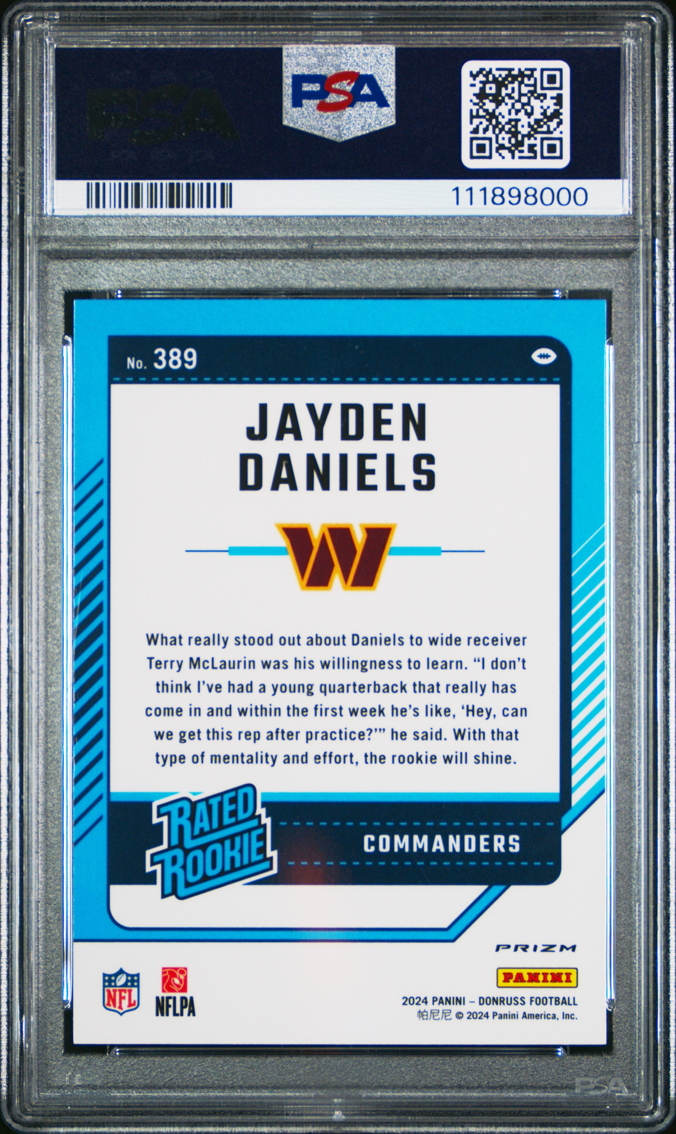 2024 Panini Donruss Football Jayden Daniels #389 Optic Preview Pink PSA 10