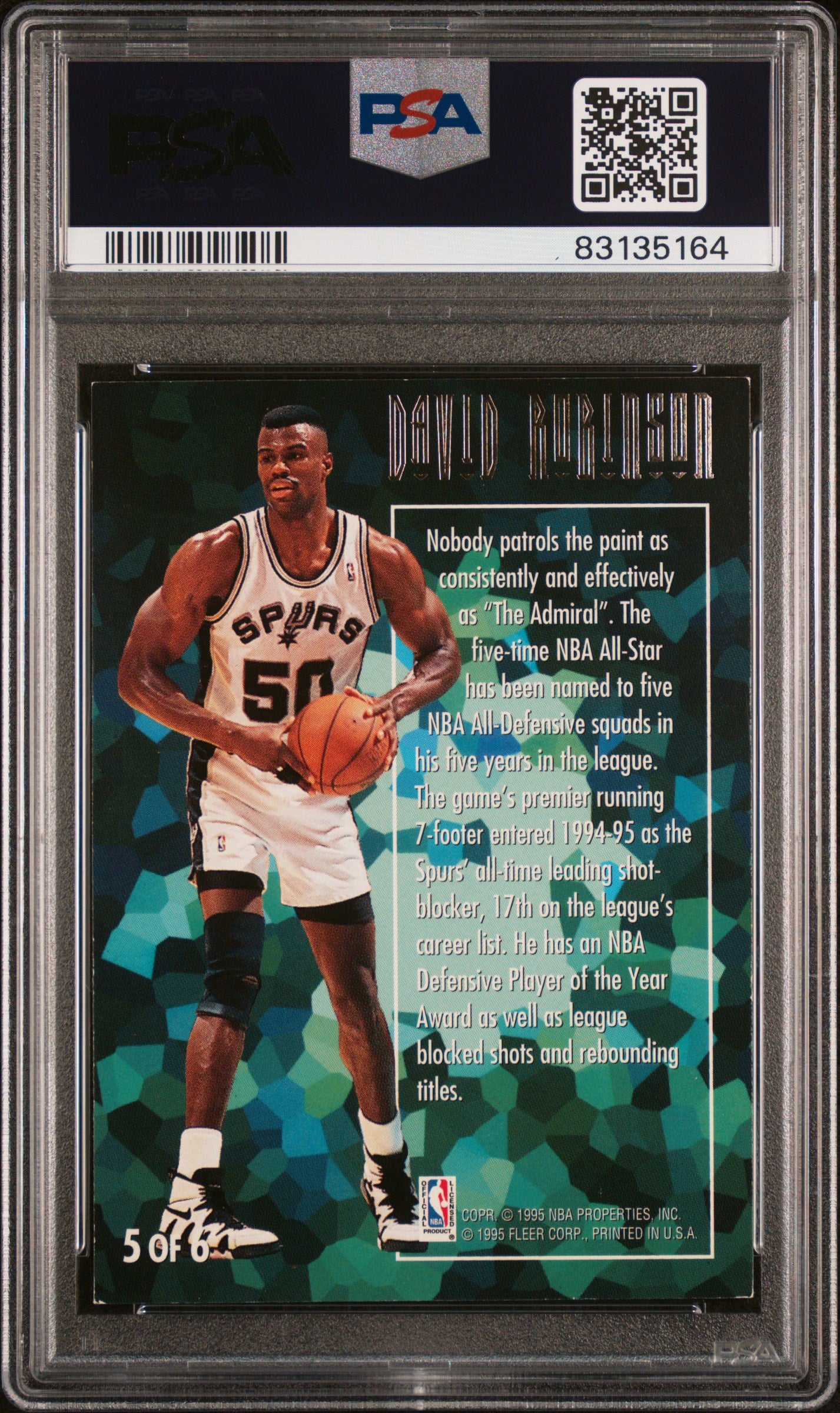 1994 Ultra Defensive Gems David Robinson #5 Defensive Gems PSA 6