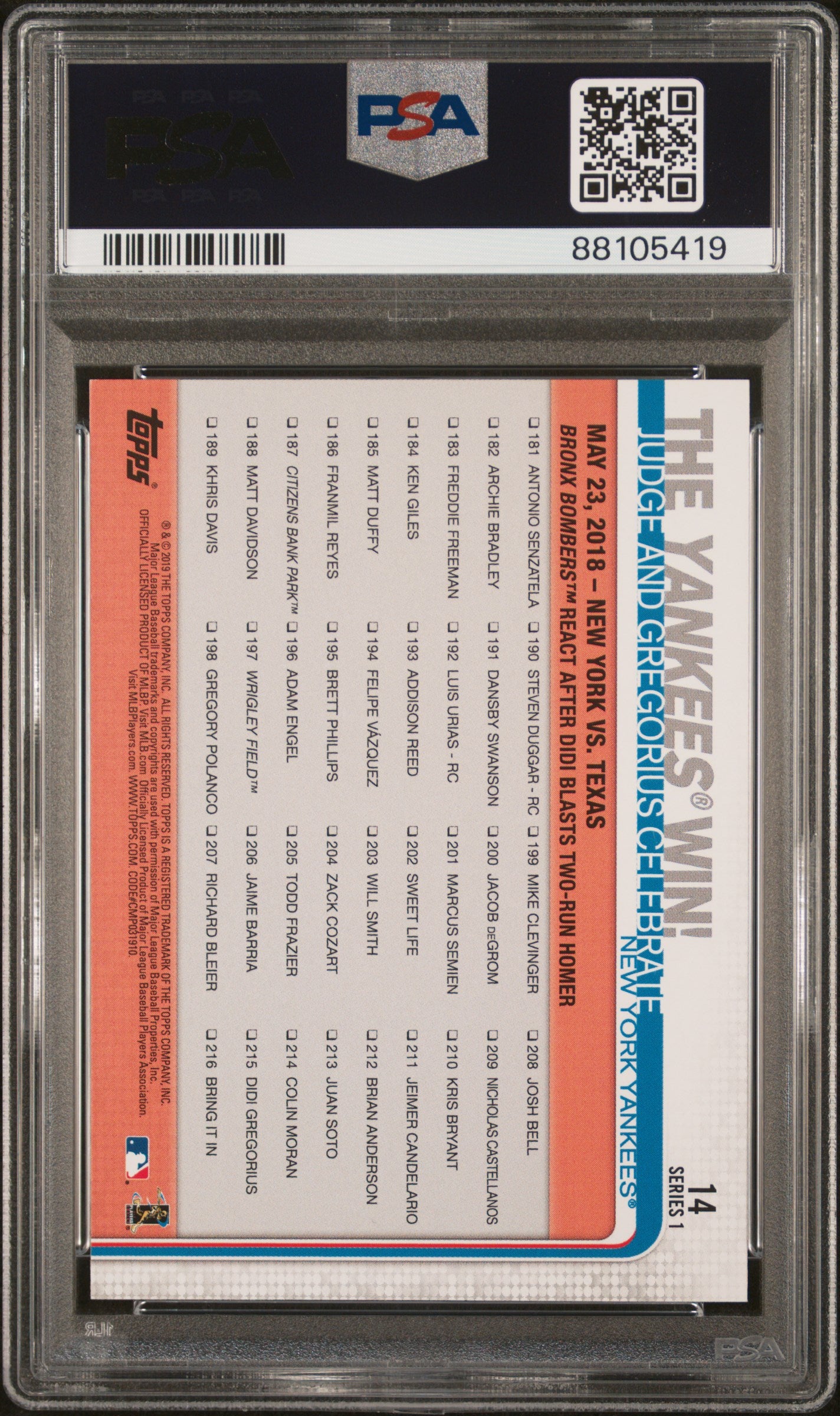 2019 Topps The Yankees Win! #14 PSA 10