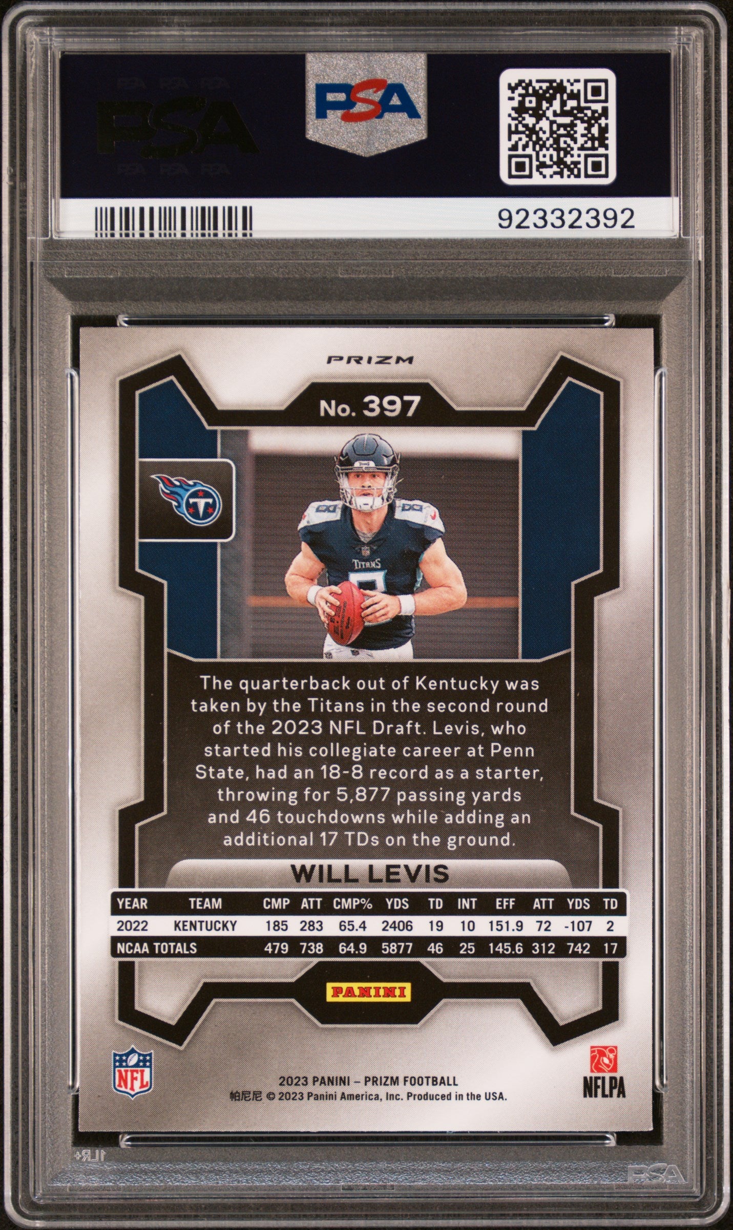 2023 Panini Prizm Will Levis #397 Red White Blue Prizm PSA 9