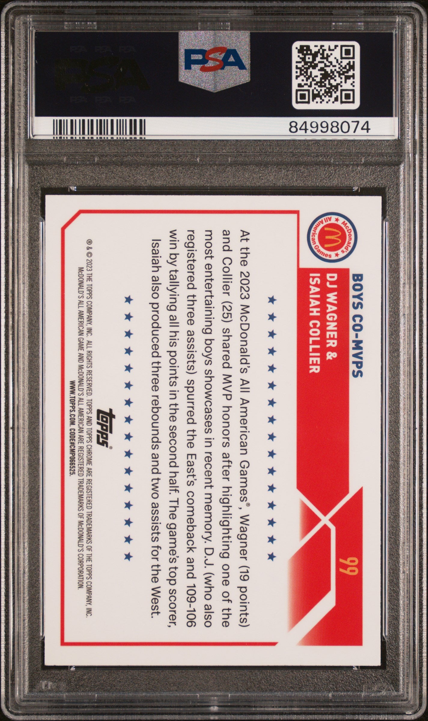 2023 Topps Chrome Mcdonald's All-American Collier #99 Mcdonald's A A MCD Logo Ref PSA 9