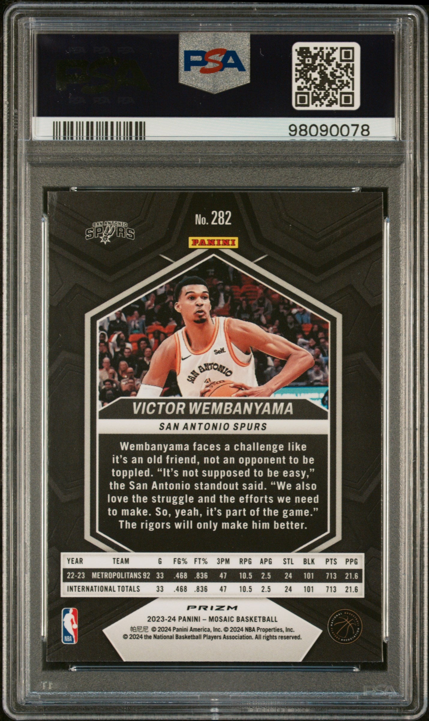 2023 Panini Mosaic Basketball Victor Wembanyama #282 Green PSA 9