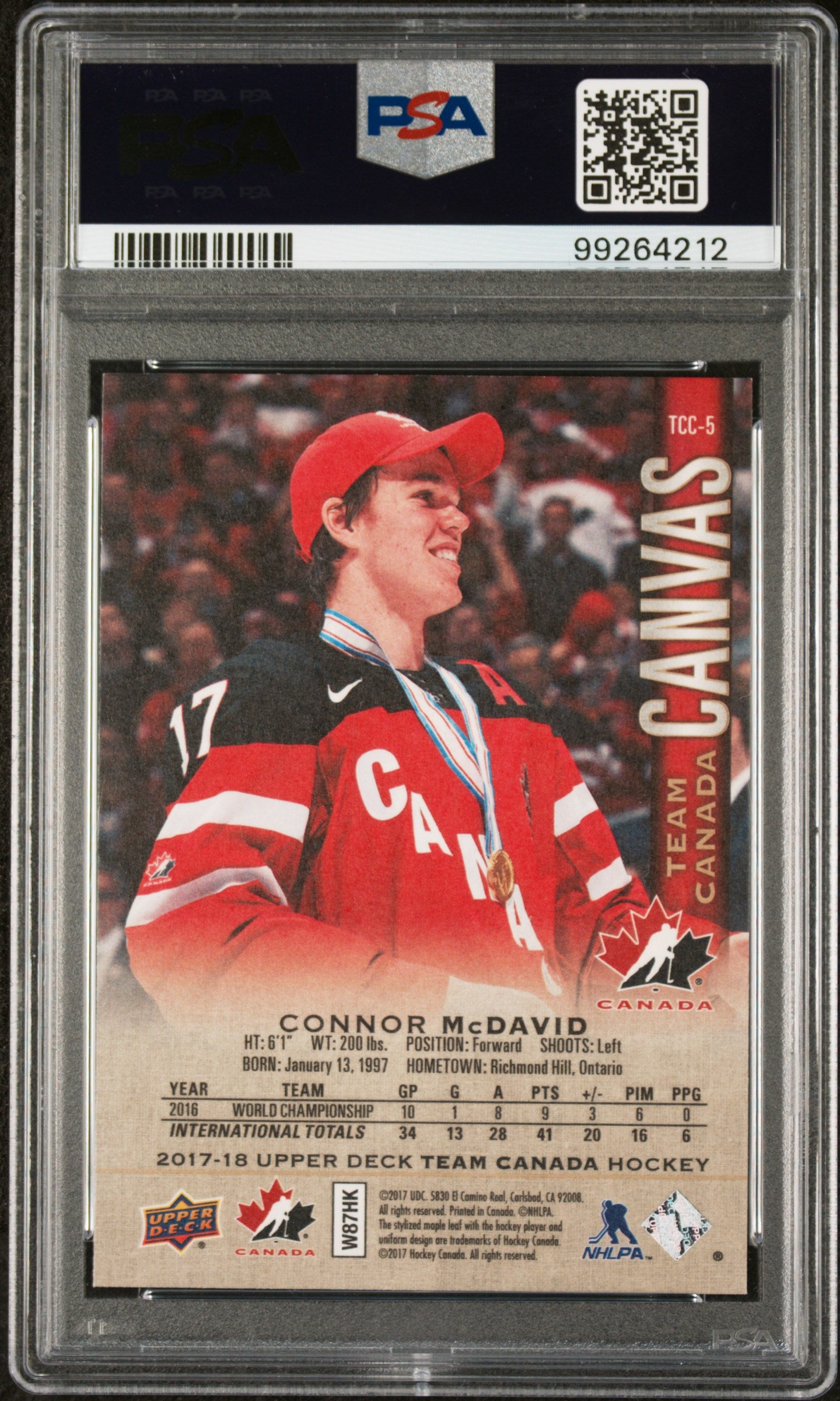 2017 Upper Deck Team Canada Canvas Connor McDavid #TCC-5 PSA9