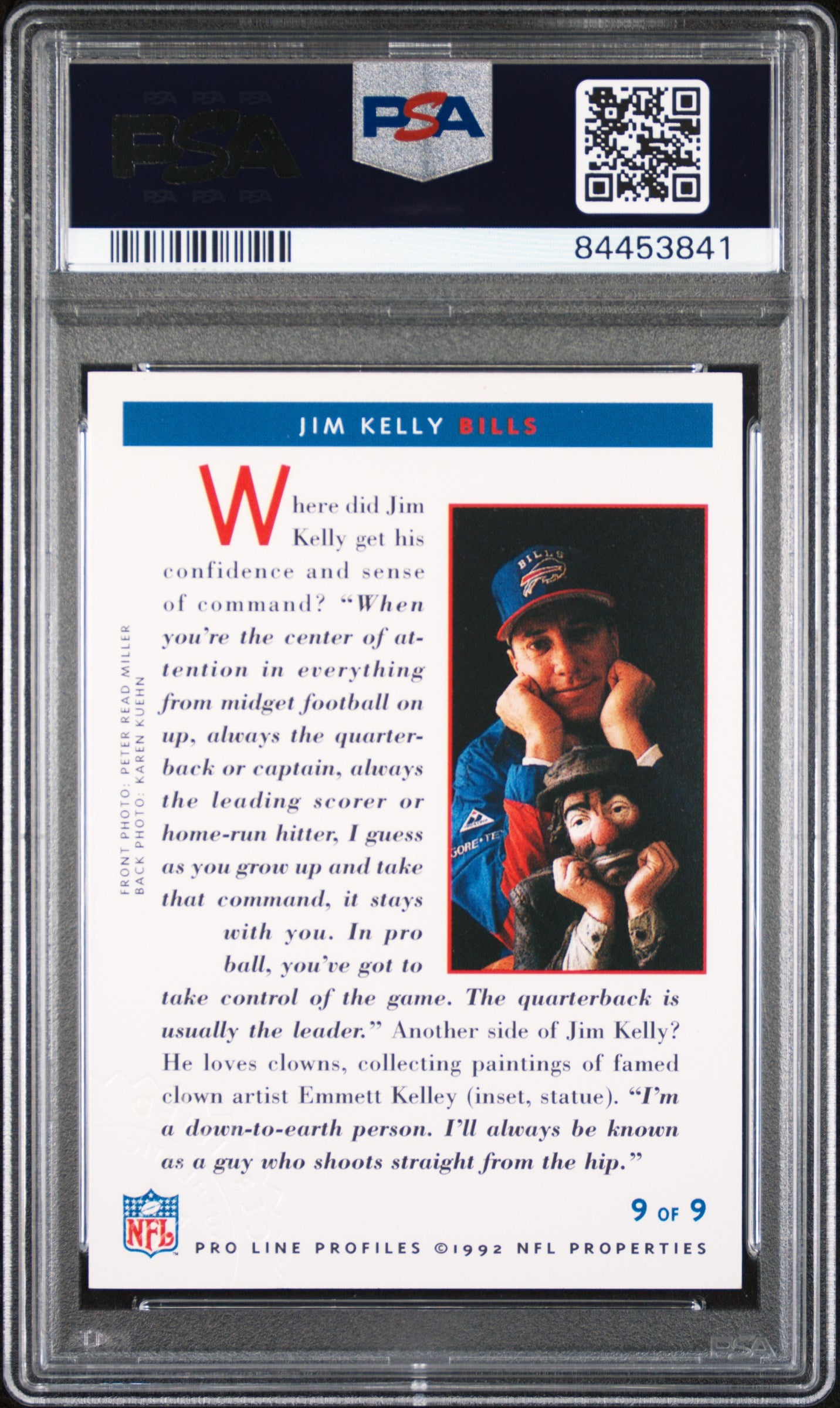 1992 Pro Line Profiles Autographs Jim Kelly #9 Autographs PSA 10