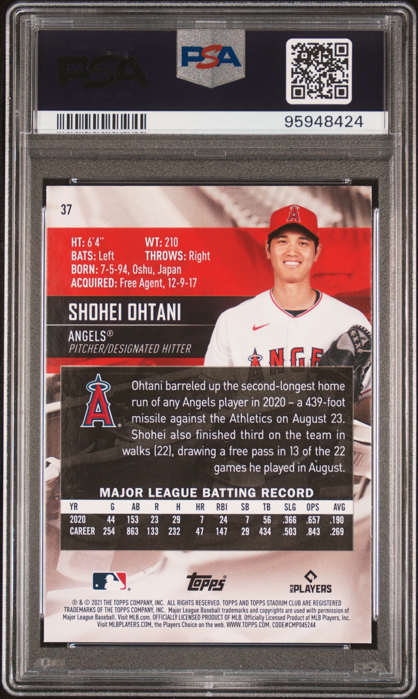 2021 Topps Stadium Club Shohei Ohtani #37 PSA 10