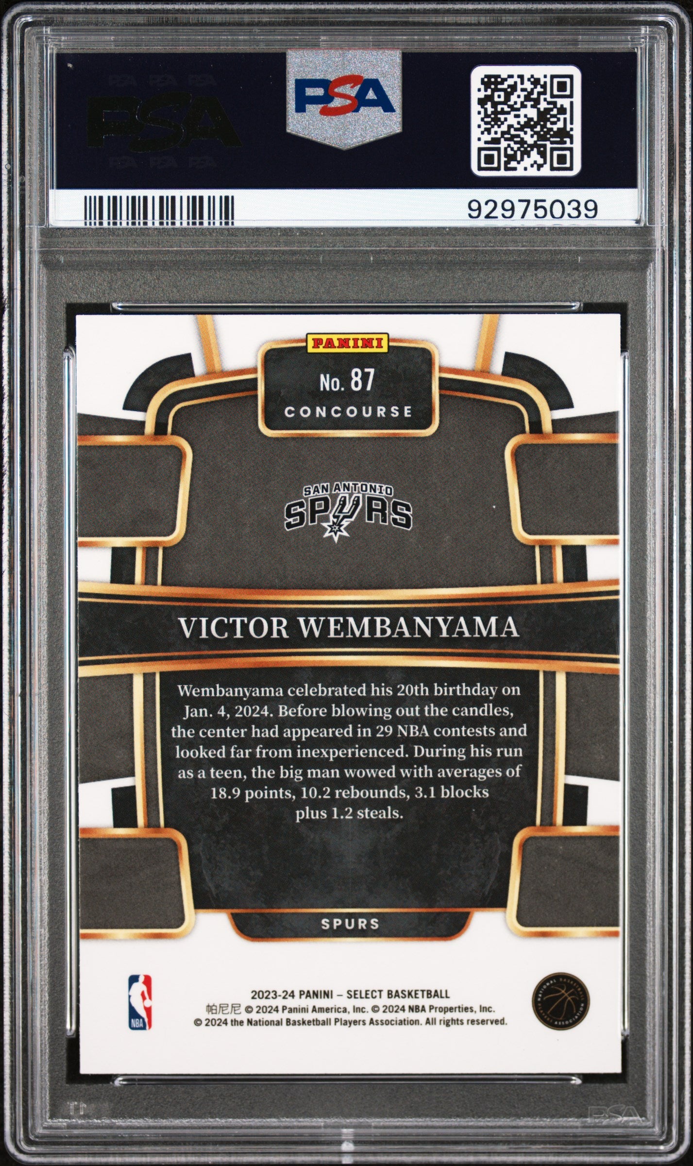 2023 Panini Select Victor Wembanyama #87 PSA 9