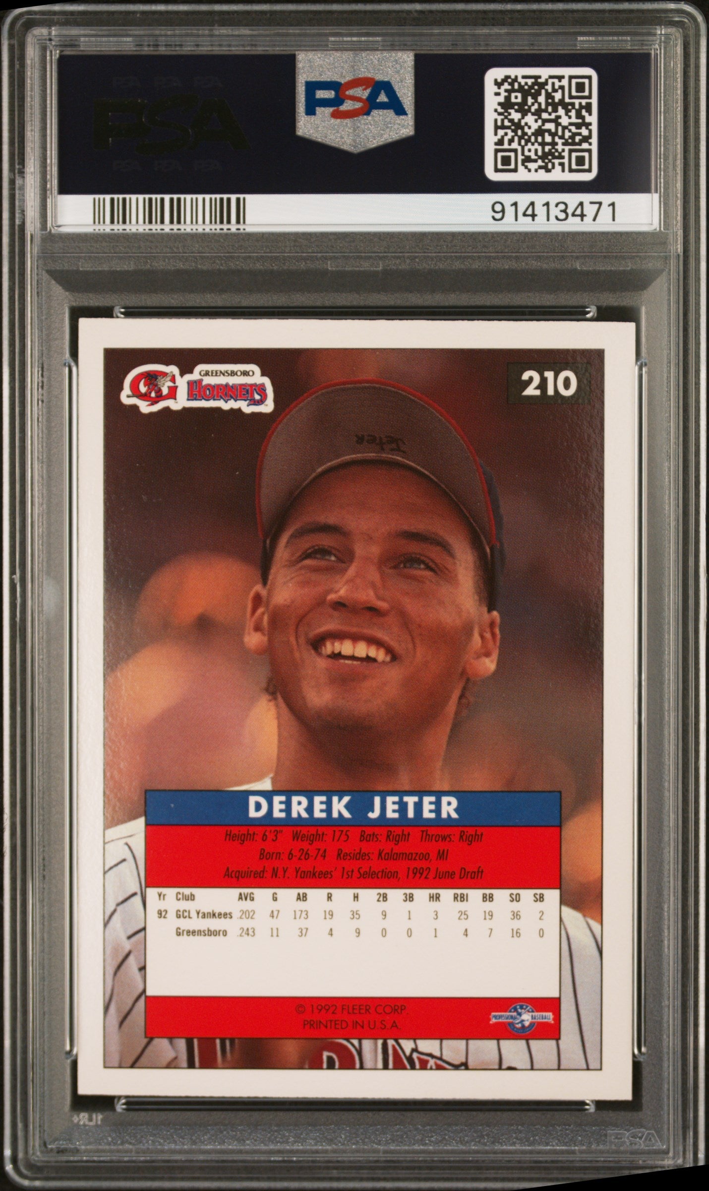 1992 Fleer Excel Derek Jeter #210 PSA 9