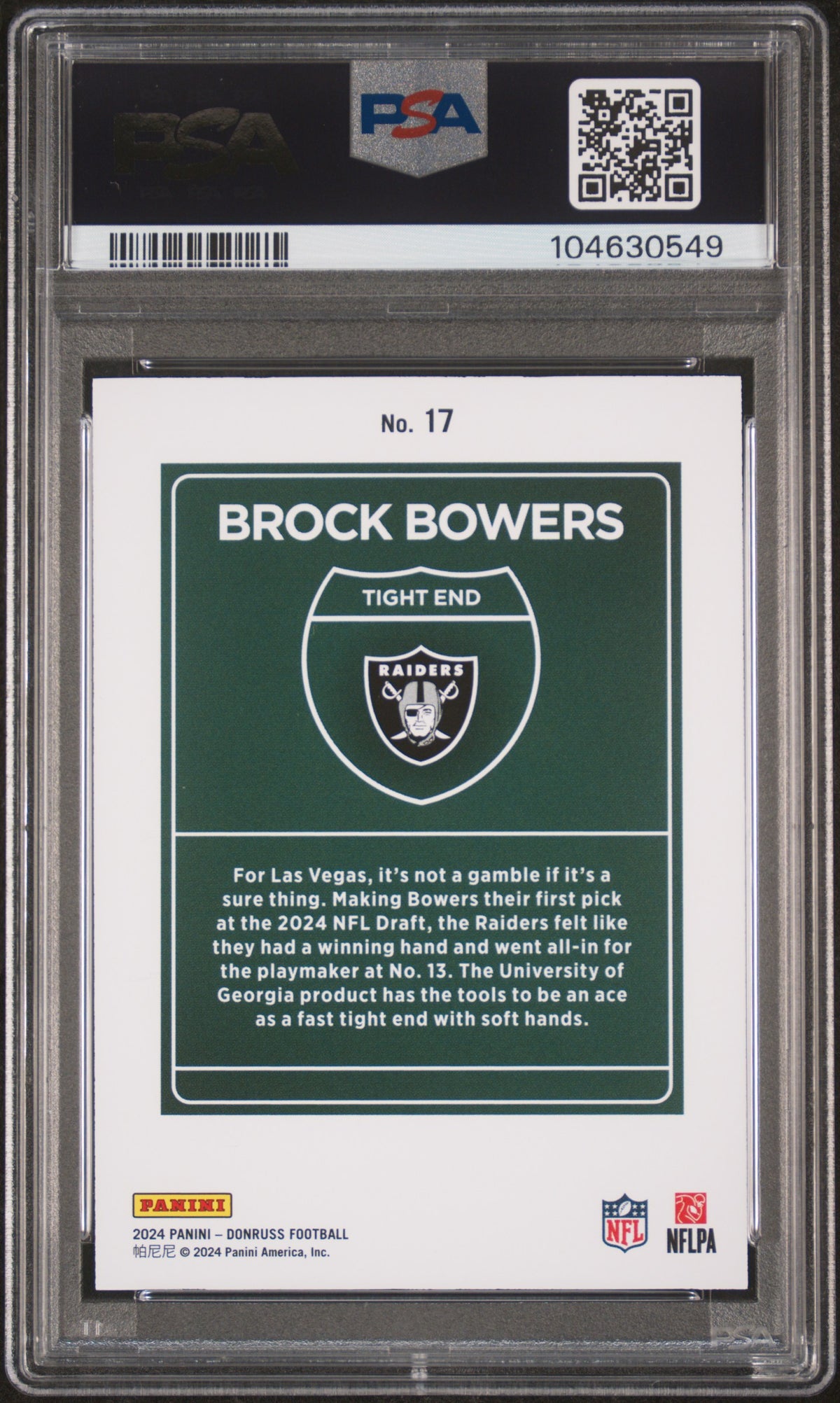 2024 Panini Donruss Downtown! Football Brock Bowers #17 PSA 9