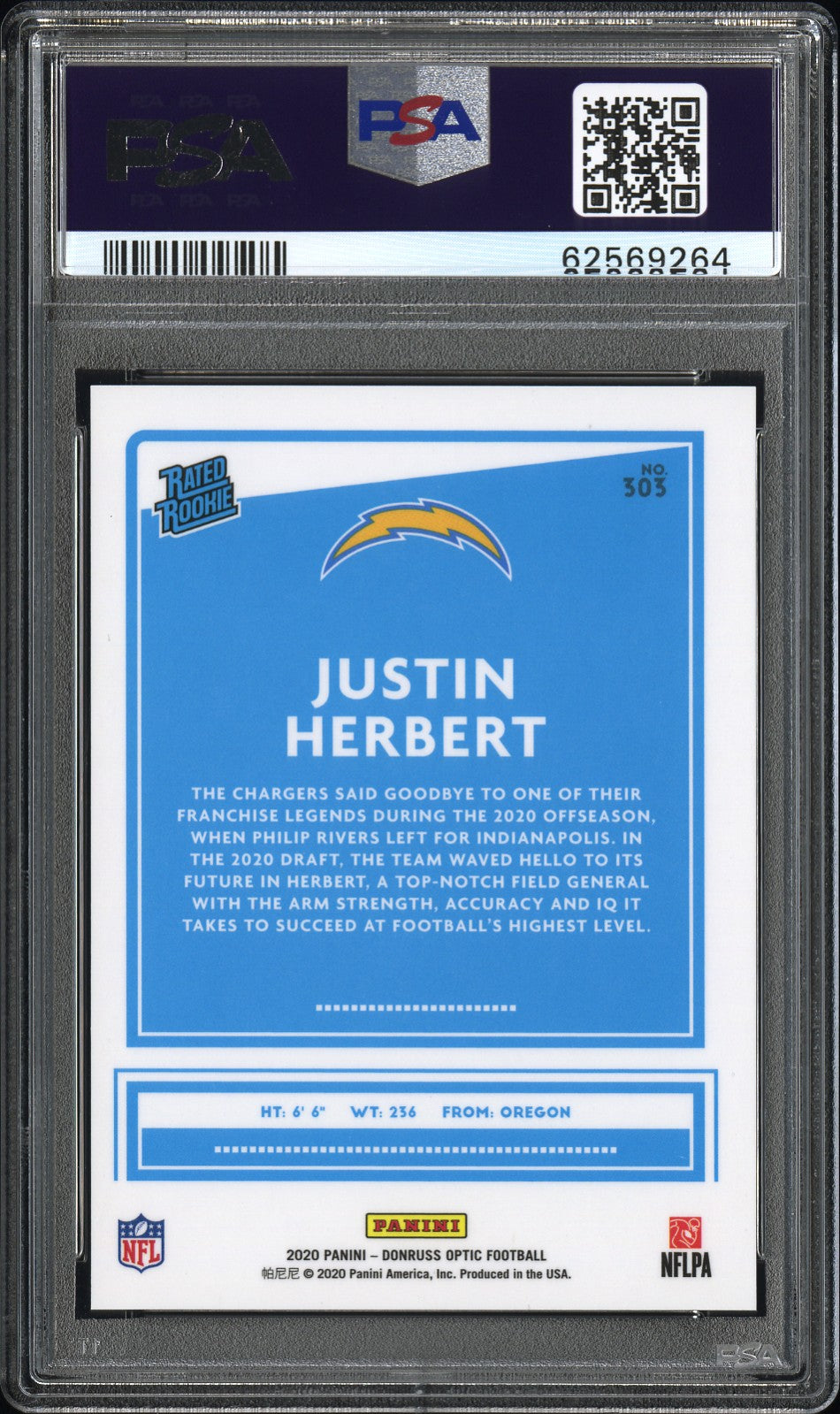 2020 Panini Donruss Optic Football Justin Herbert #303 Variation PSA 10