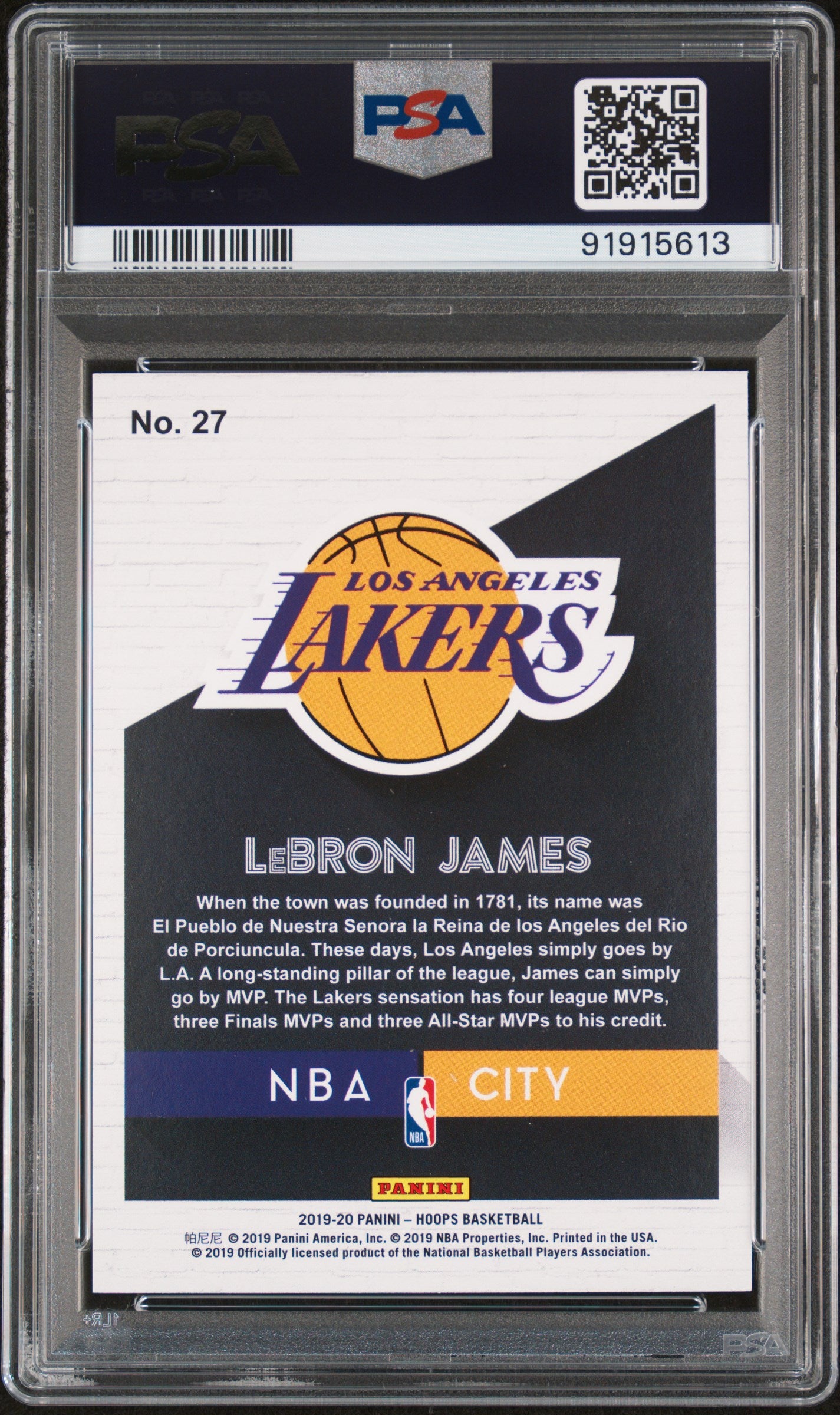 2019 Panini Hoops NBA City #27 Lebron James Lakers PSA 10 ***