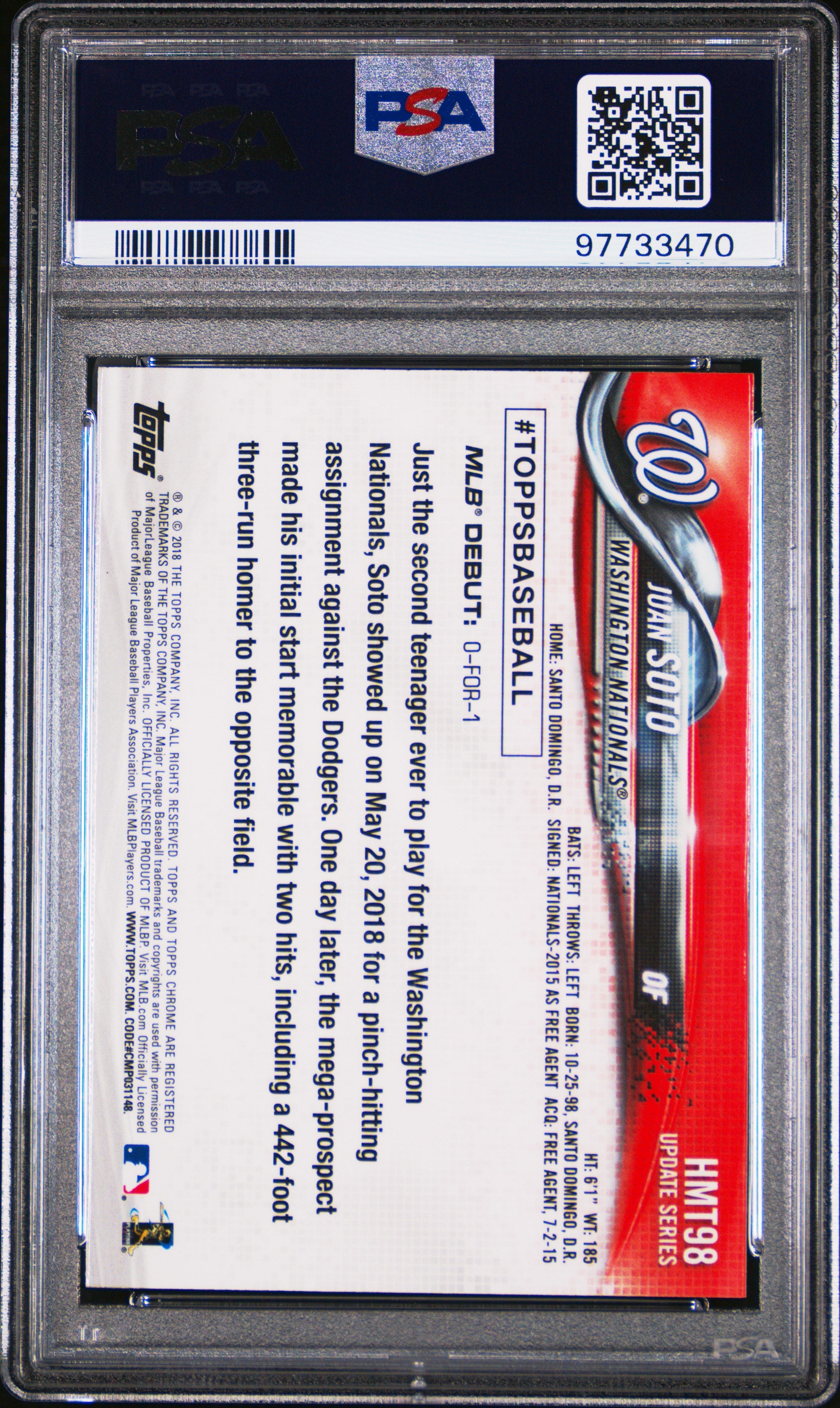 2018 Topps Chrome Update Baseball Juan Soto #HMT98 PSA 10