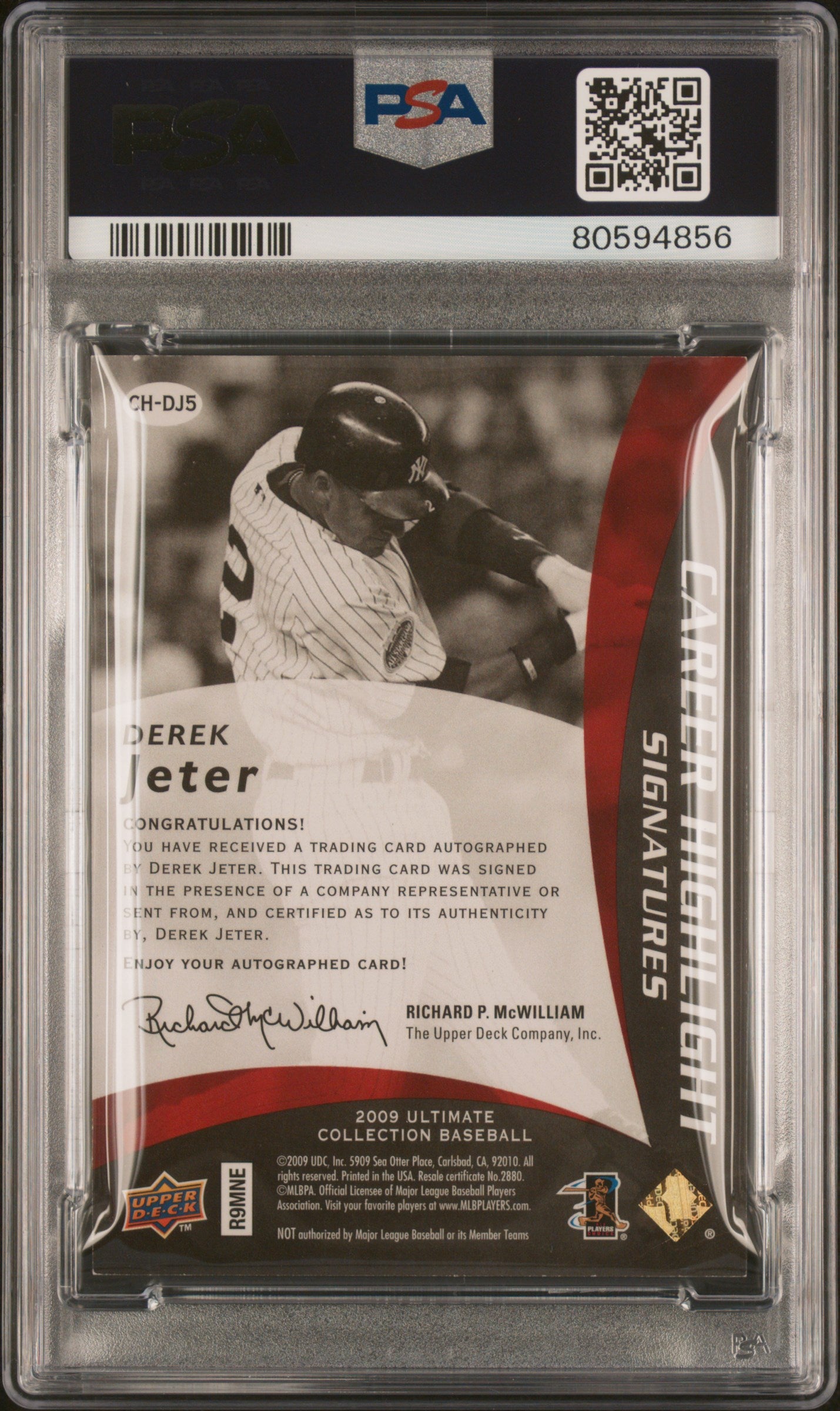 Derek Jeter 2009 Career highlights Passes Gehrig Hits DJ5 Auto PSA 7 DNA 10