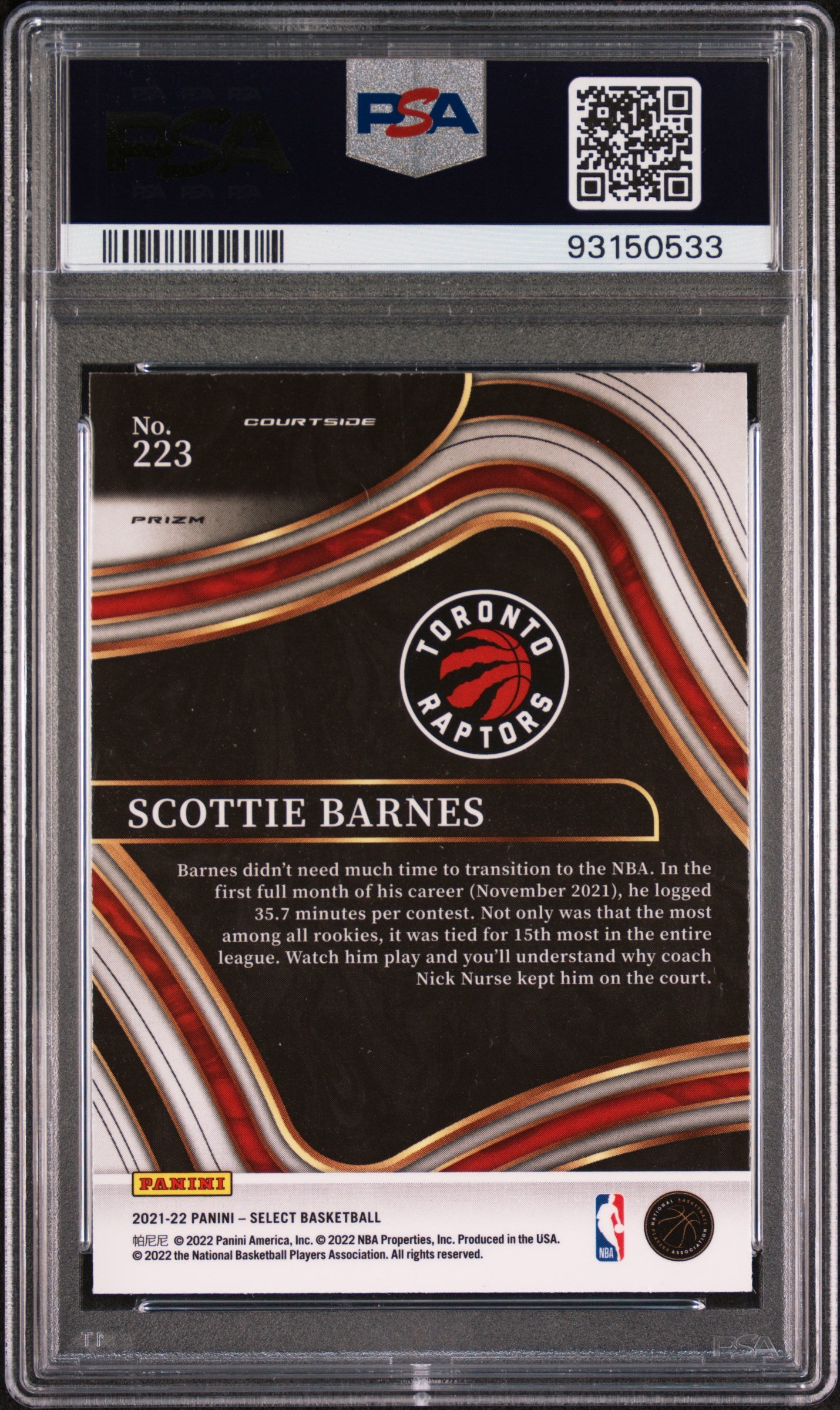 2021 Panini Select Scottie Barnes #223 Silver Prizm PSA 10