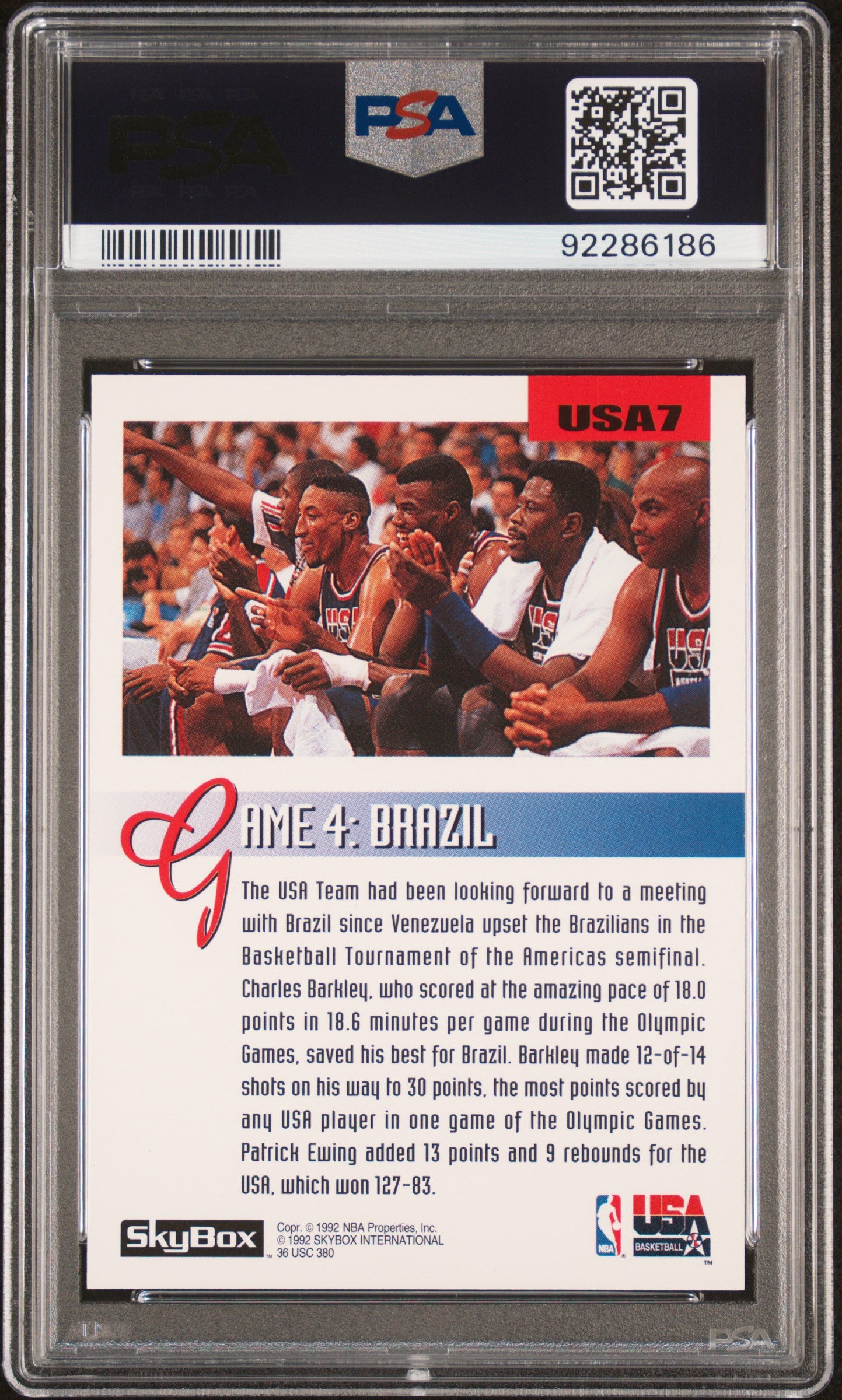 1992 Skybox Olympic Team Charles Barkley #USA7 Olympic Team PSA 9